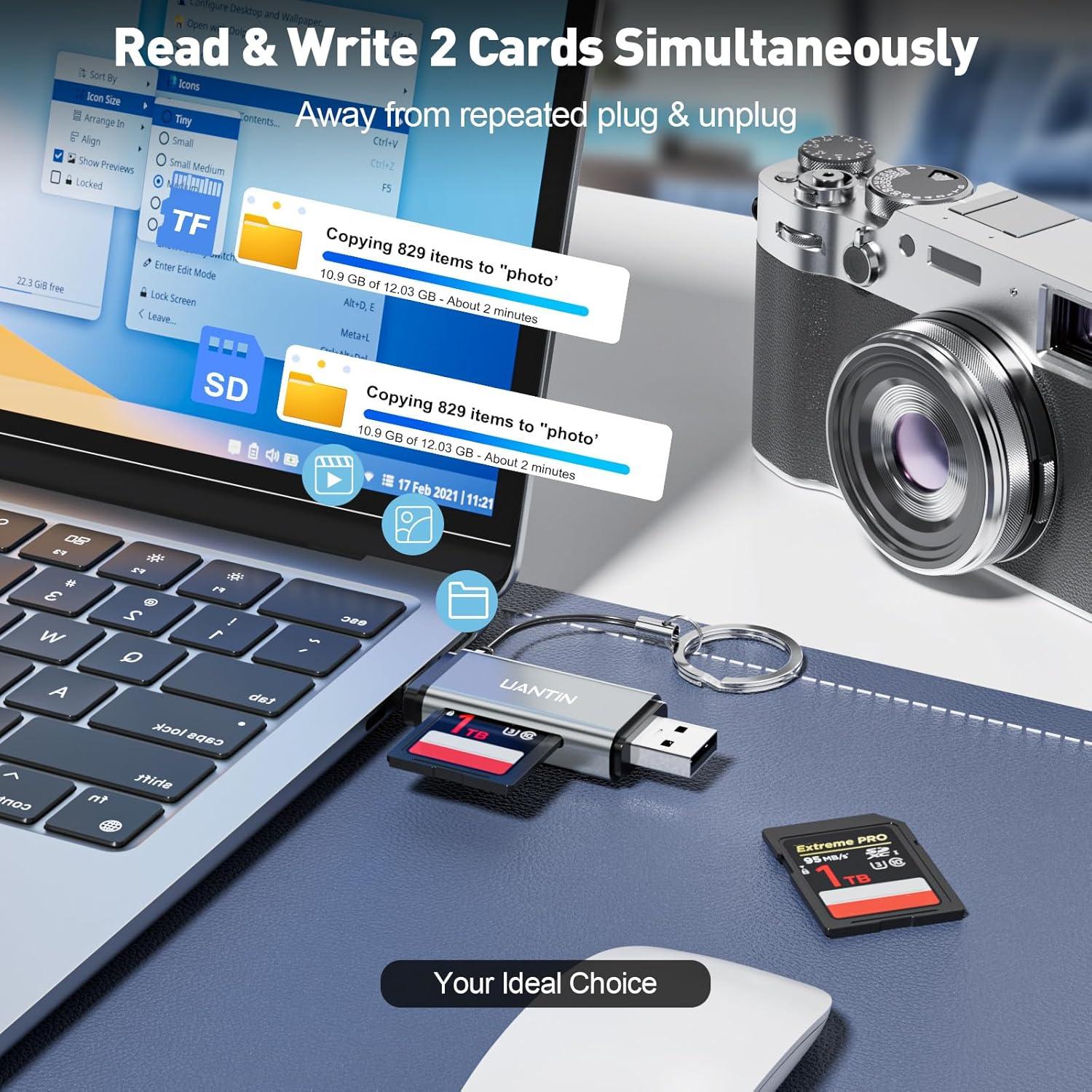 Lector de Tarjetas SD UANTIN USB C Doble Ranura 5Gbps Gris