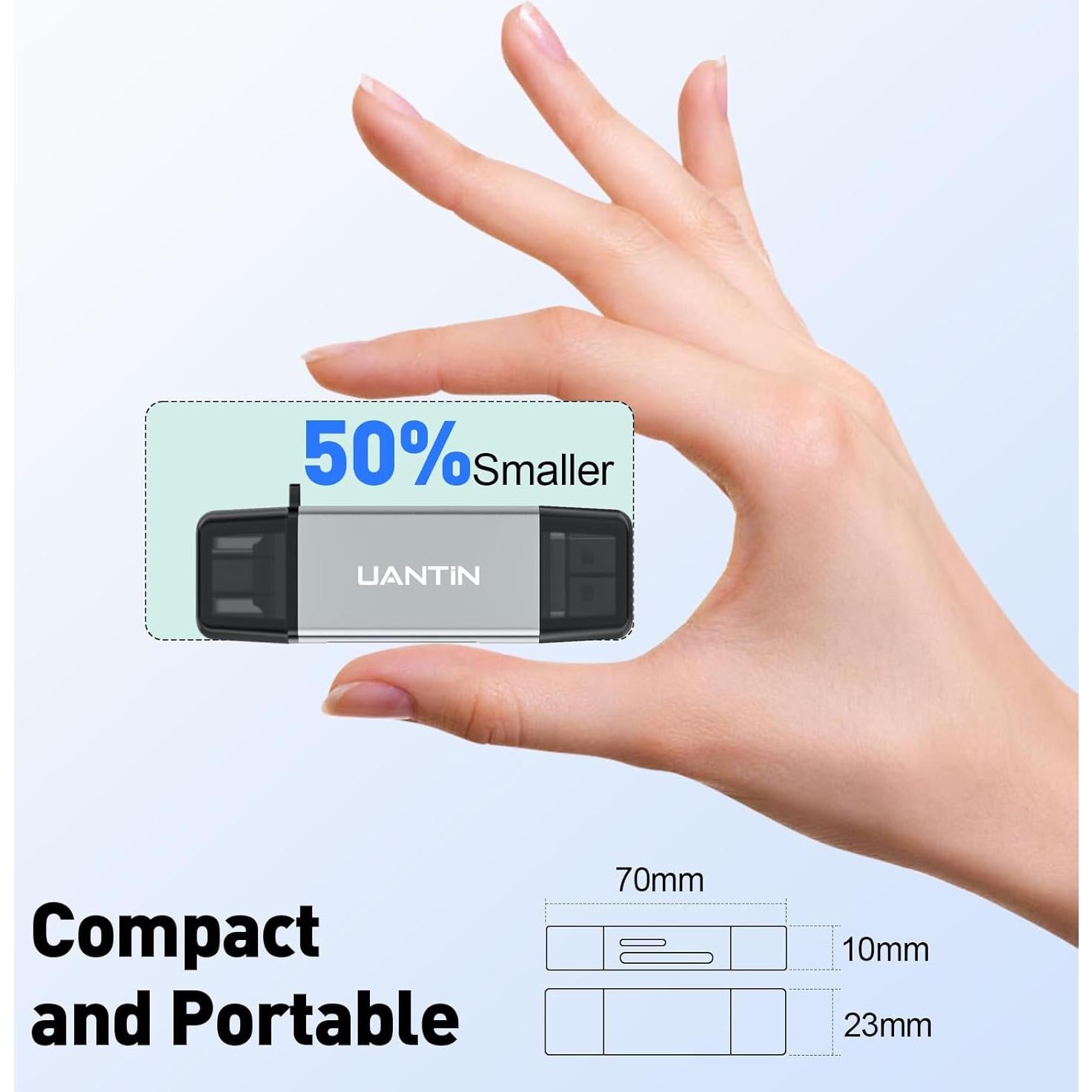Lector de Tarjetas SD UANTIN USB C Doble Ranura 5Gbps Gris