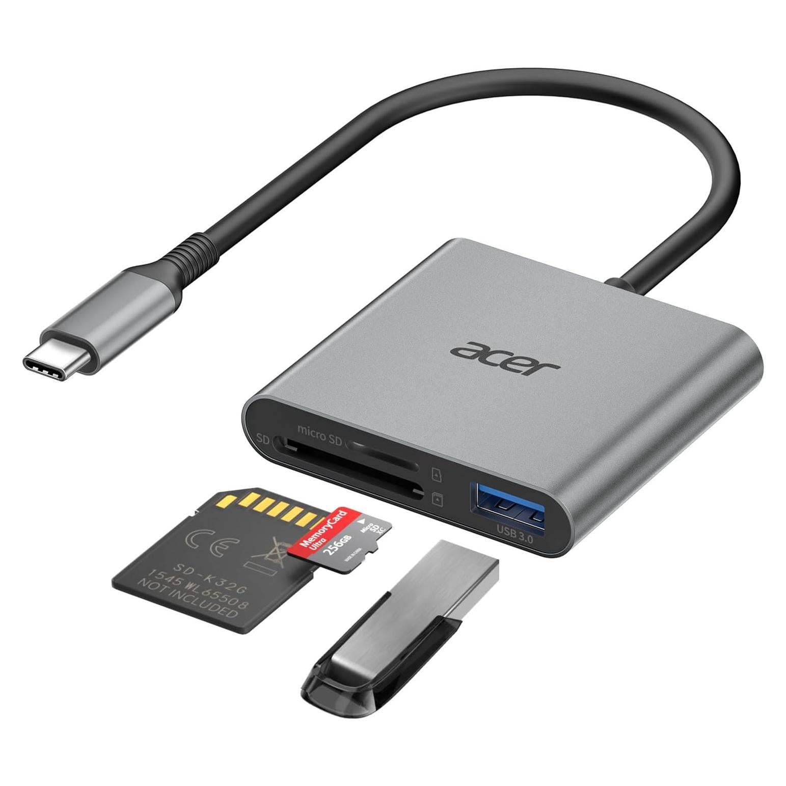 Lector de Tarjetas SD Acer USB C 3 en 1 con USB 3.0