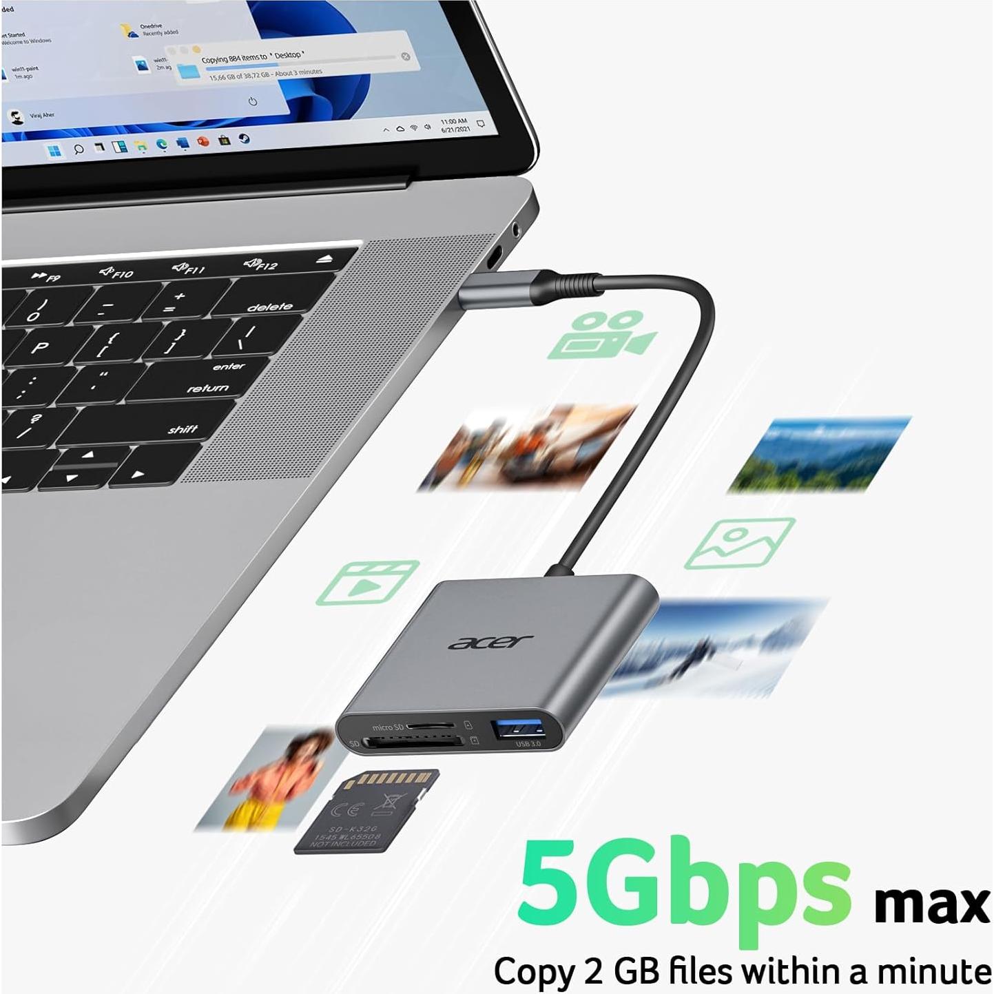 Lector de Tarjetas SD Acer USB C 3 en 1 con USB 3.0