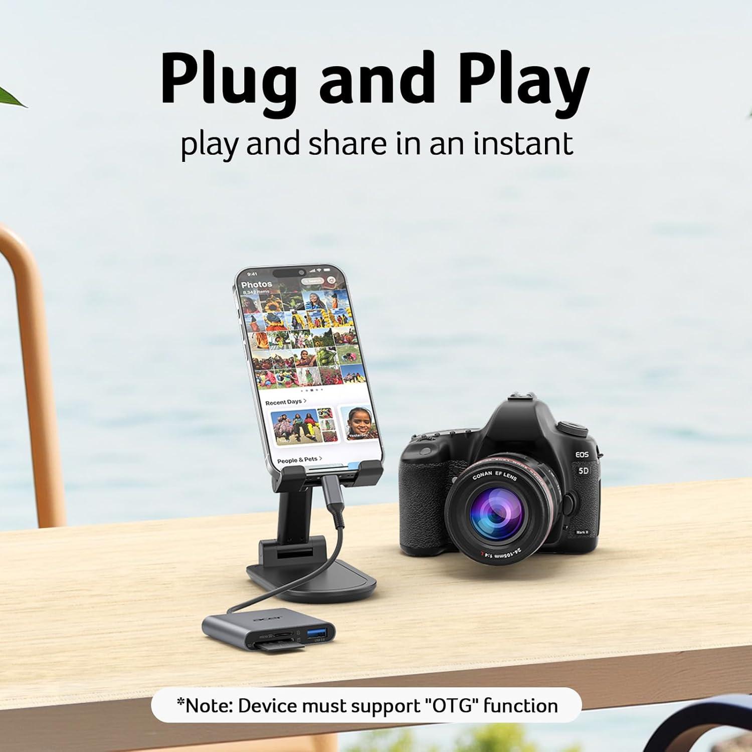 Lector de Tarjetas SD Acer USB C 3 en 1 con USB 3.0