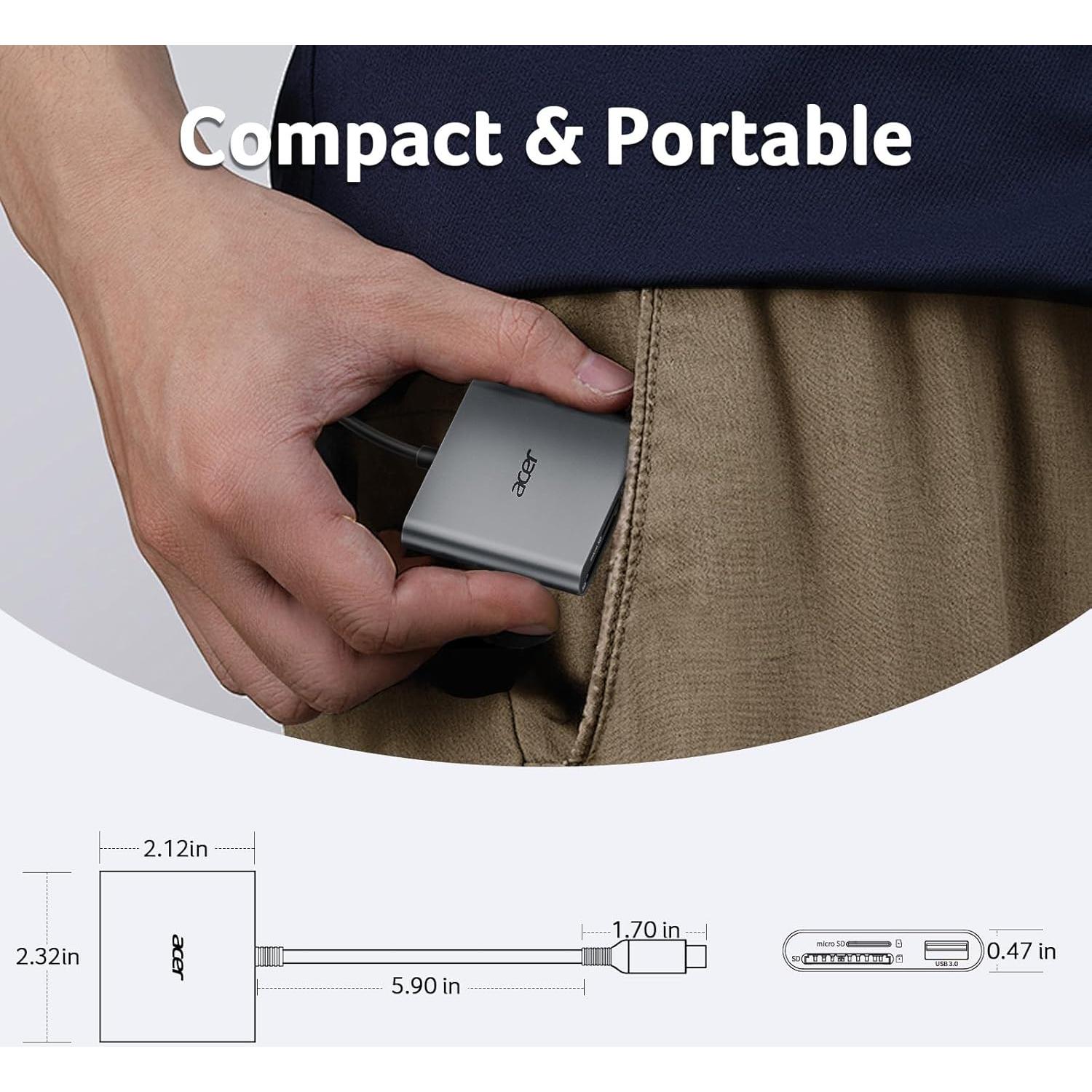 Lector de Tarjetas SD Acer USB C 3 en 1 con USB 3.0