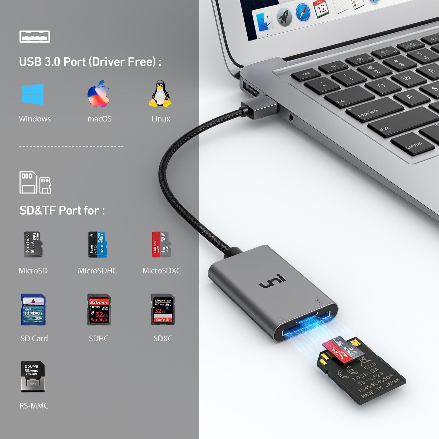 Lector de Tarjeta SD uni USB 3.0 Aluminio 2 Ranuras 5Gbps