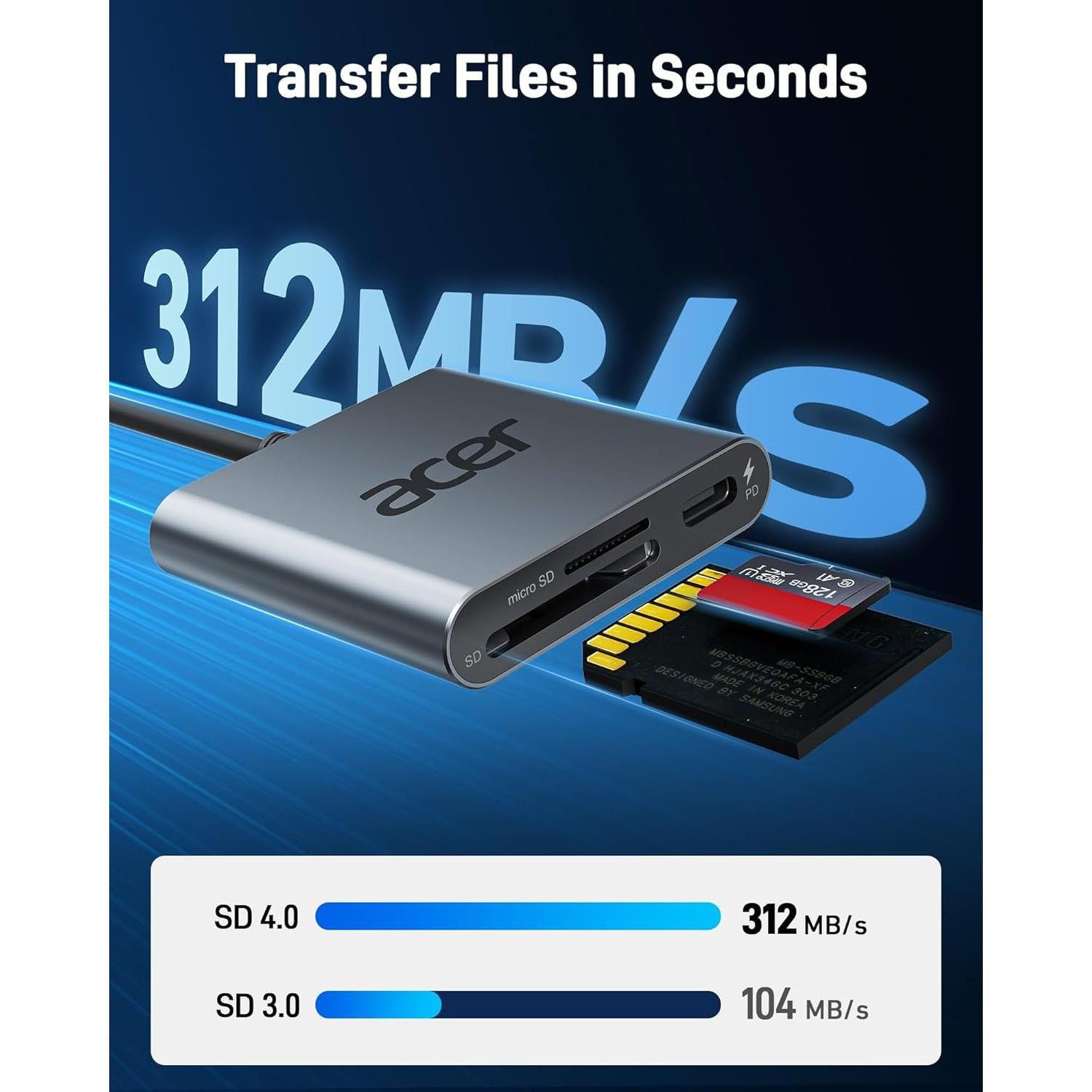 Lector de Tarjetas Acer ODK450 USB-C 4.0 Doble Ranura 100W