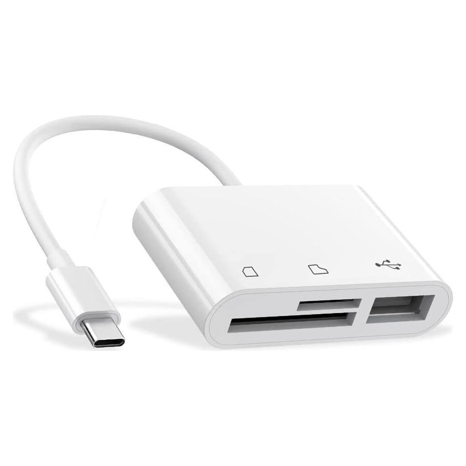 Adaptador Lector de Tarjeta USB C RayCue 3-en-1 Blanco