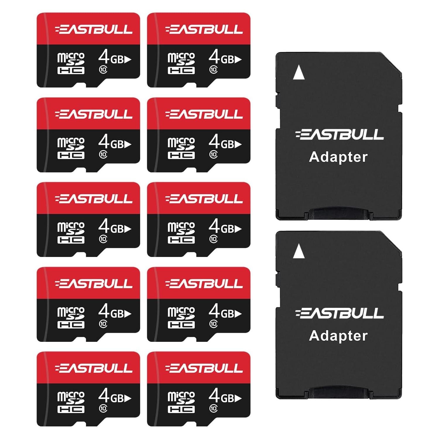 EASTBULL 4GB 10-Pack of Micro SD Card, 4GB SD Cards Pack Full HD Video 90MB/s UHS-I U1 Micro SDHC Class 10 for Surveillance Security Cam (10 Units and 2 Adapters)