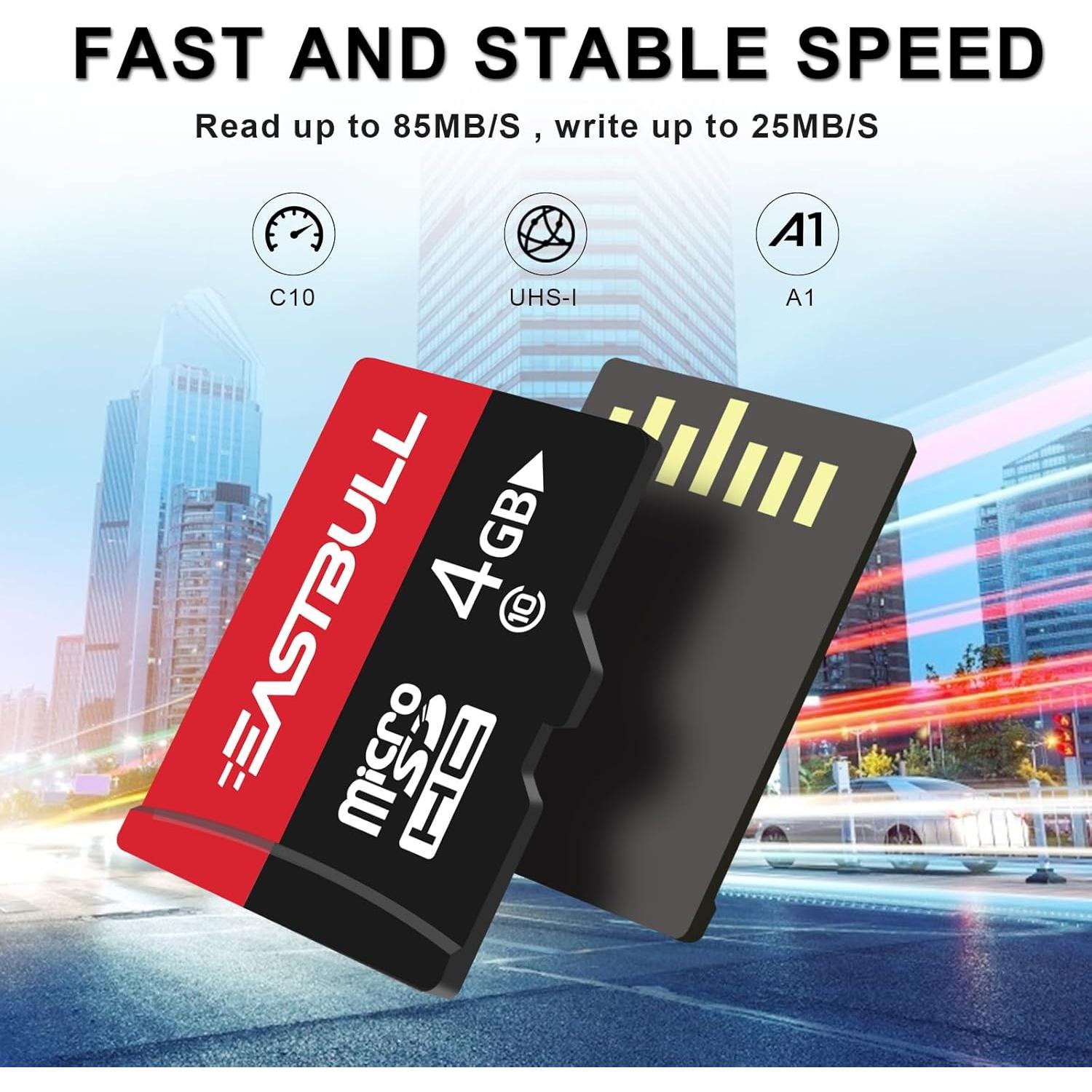 EASTBULL 4GB 10-Pack of Micro SD Card, 4GB SD Cards Pack Full HD Video 90MB/s UHS-I U1 Micro SDHC Class 10 for Surveillance Security Cam (10 Units and 2 Adapters)