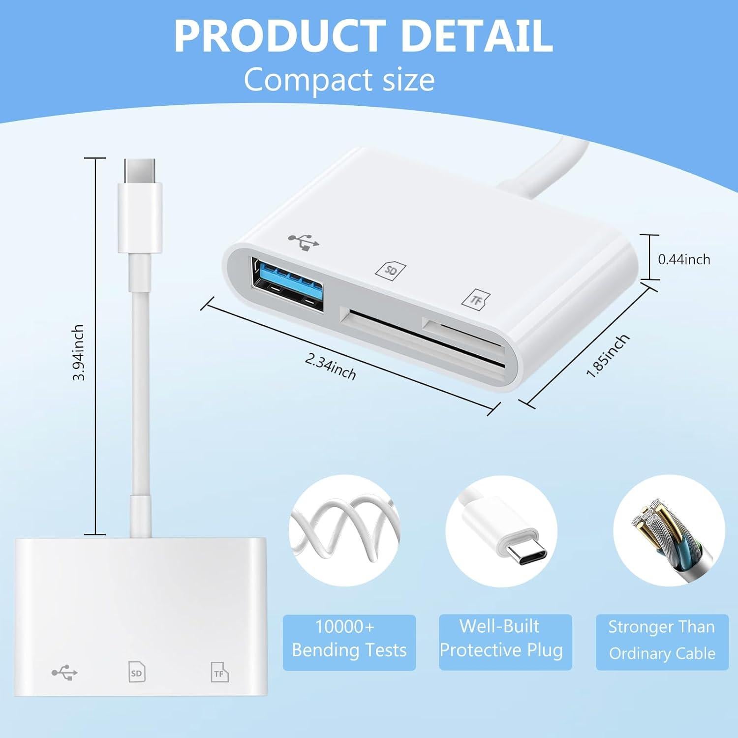 Lector de Tarjetas SD USB C MTIQHS para iPhone 15/16, 3-en-1