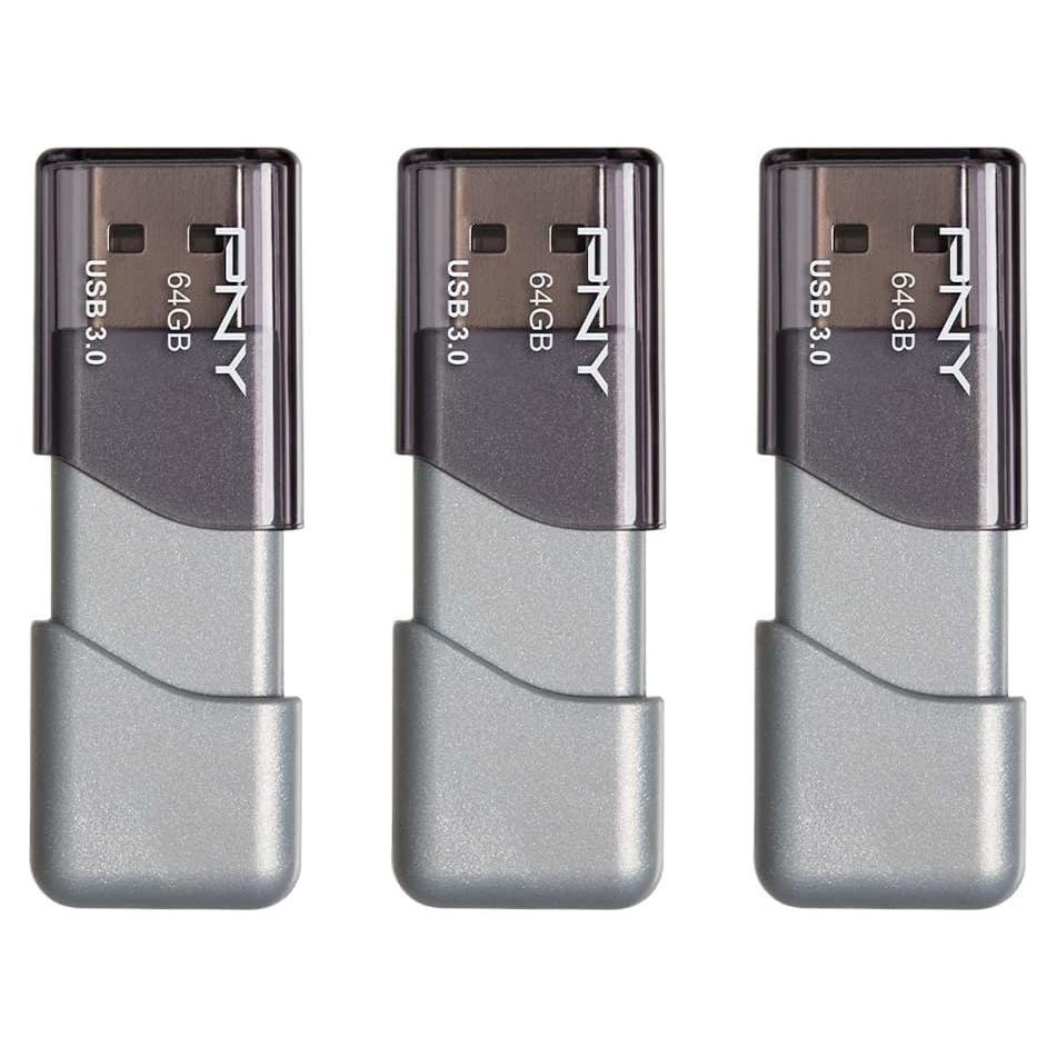 PNY Turbo Attaché 3 USB 3.0 Flash Drive 64GB Gris (Paquete de 3)