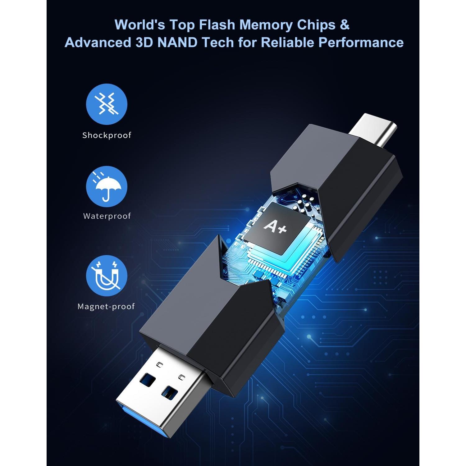 RAOYI 256GB Unidad Flash USB-C Doble OTG Retráctil Negro