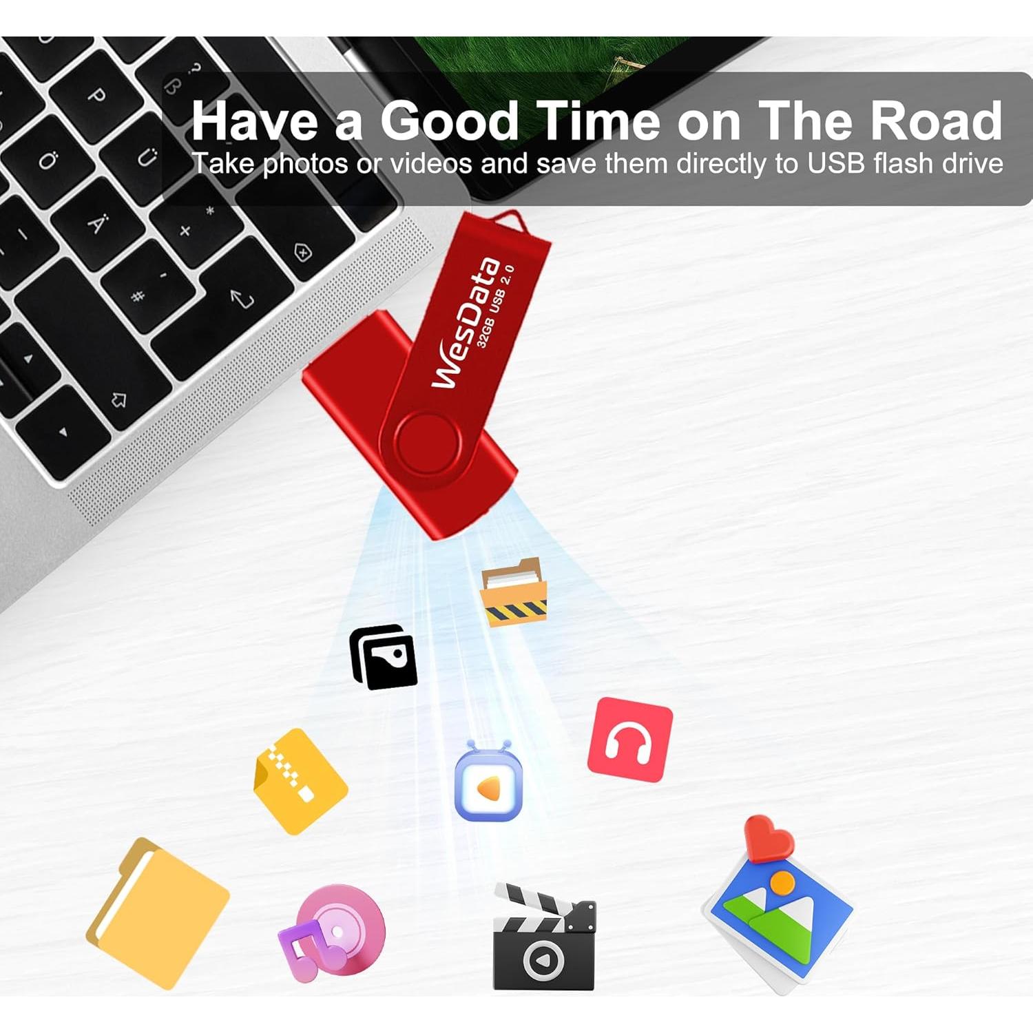 Paquete de 5 USB 2.0 64GB + 2 Adaptadores USB C WesData