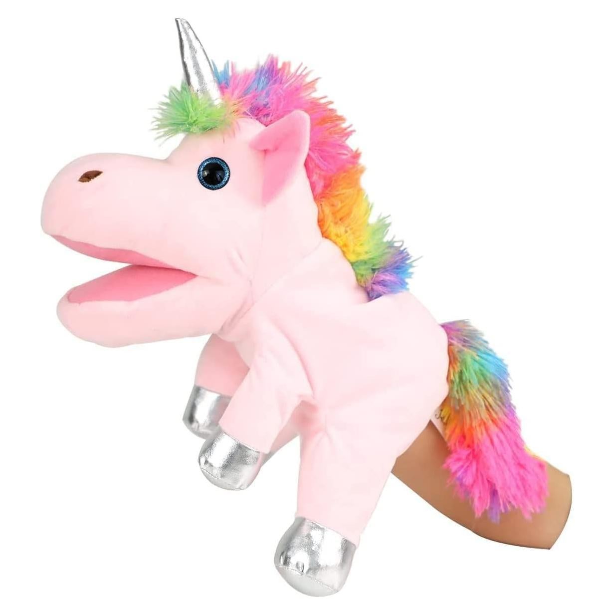 Títere de Mano Unicornio JUSTQUNSEEN Peluche Rosa 22x21cm