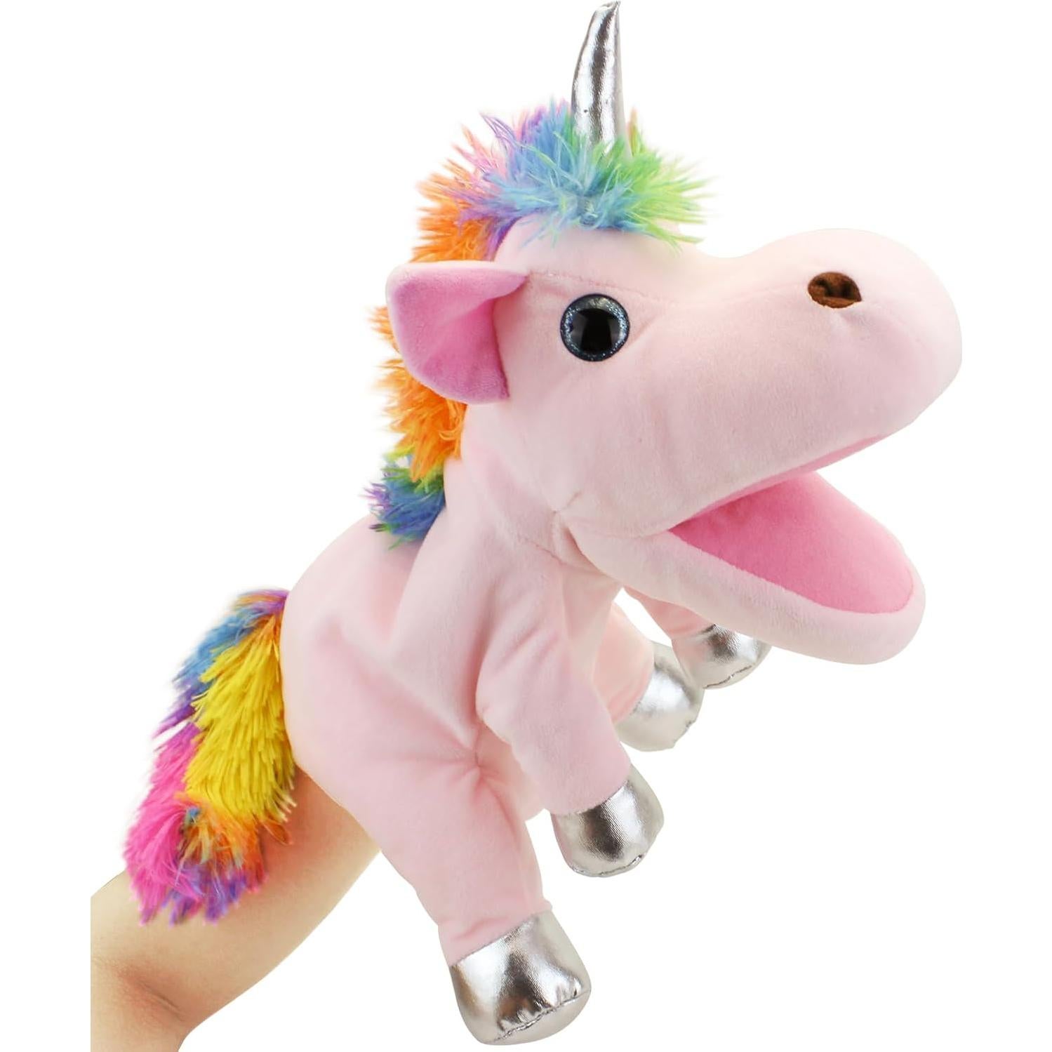 Títere de Mano Unicornio JUSTQUNSEEN Peluche Rosa 22x21cm