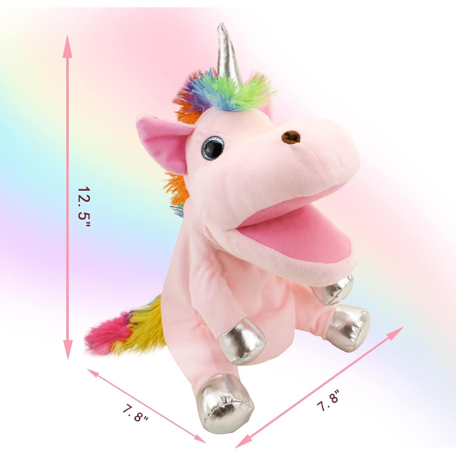 Títere de Mano Unicornio JUSTQUNSEEN Peluche Rosa 22x21cm