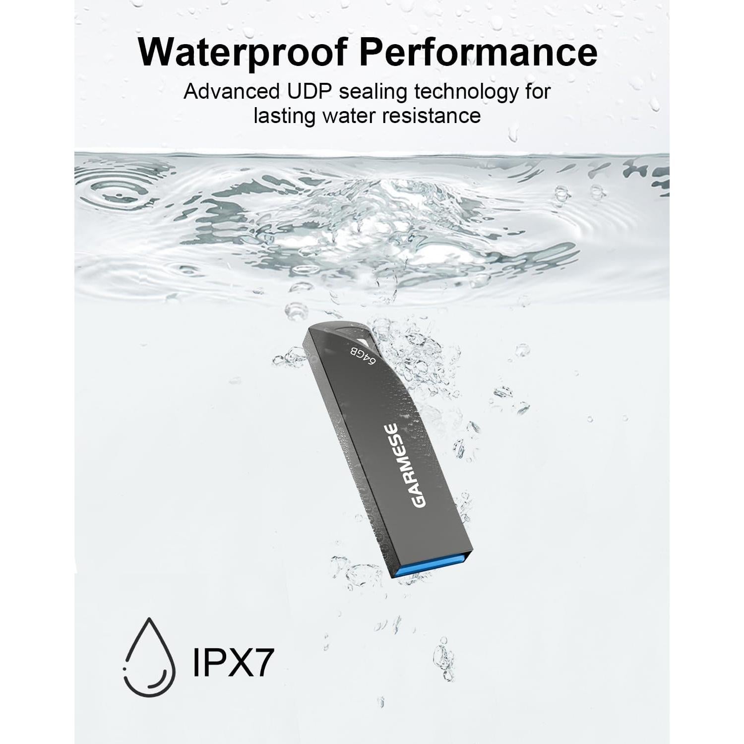 Unidad Flash USB 3.0 GARMESE 64GB Metálica Impermeable Gris