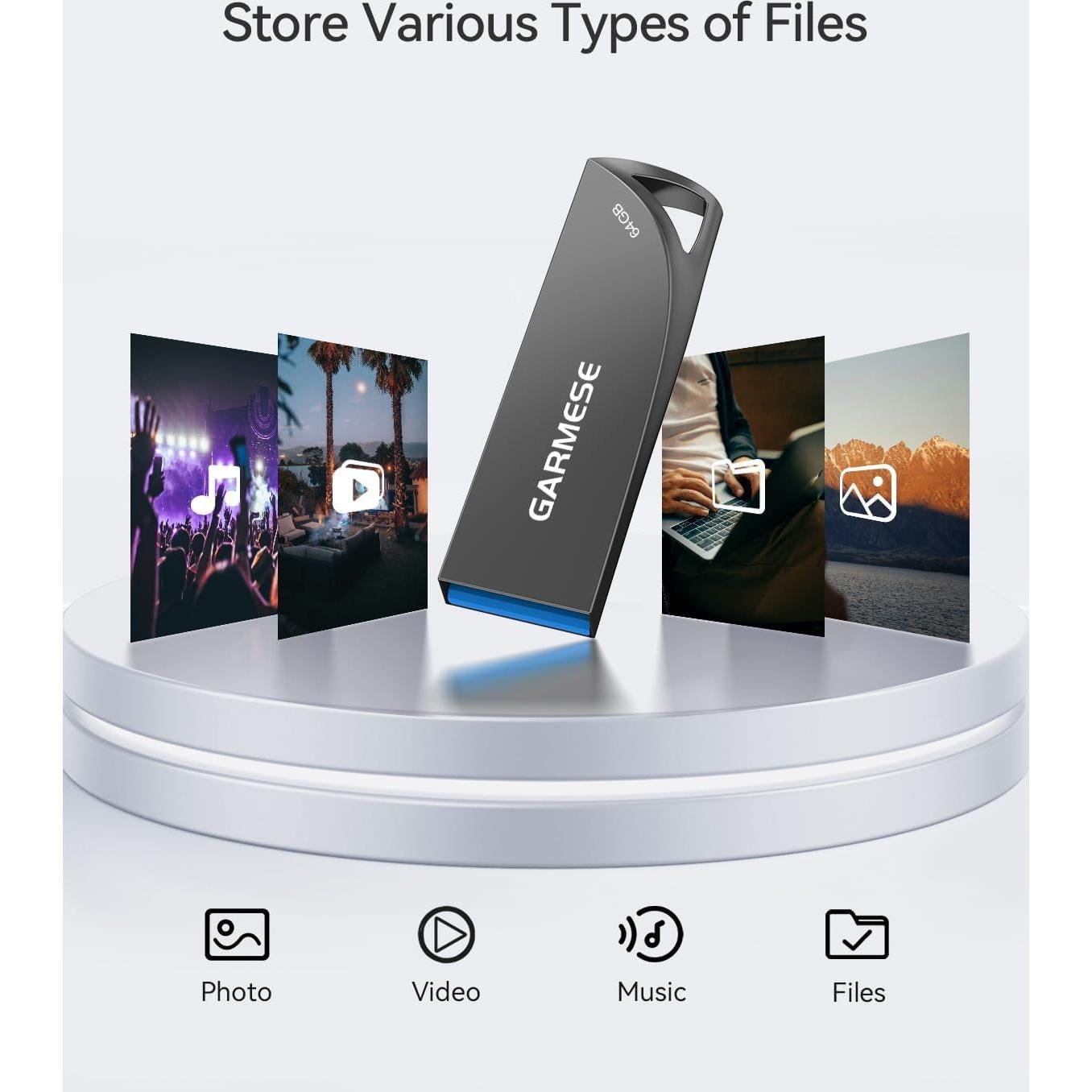 Unidad Flash USB 3.0 GARMESE 64GB Metálica Impermeable Gris