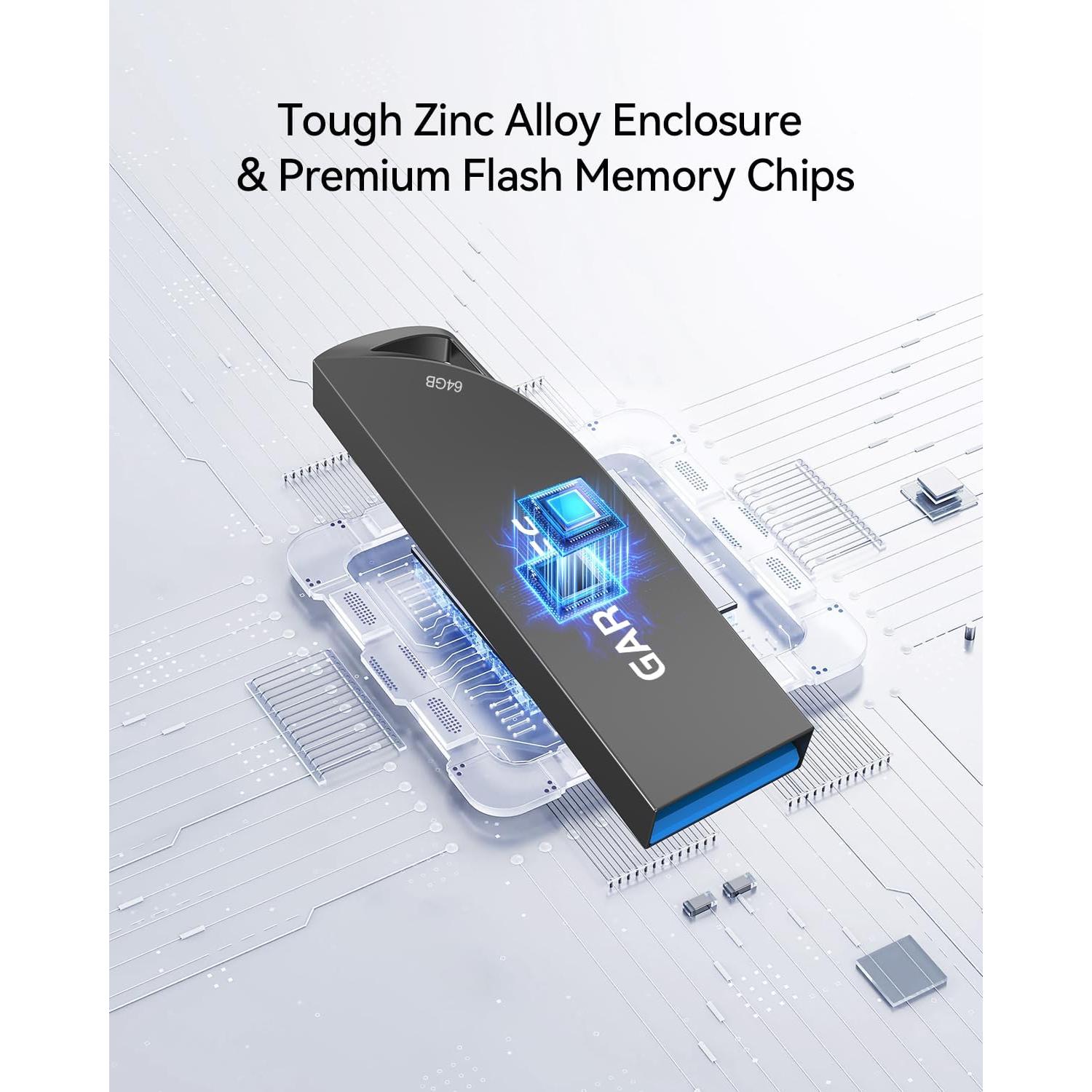 Unidad Flash USB 3.0 GARMESE 64GB Metálica Impermeable Gris