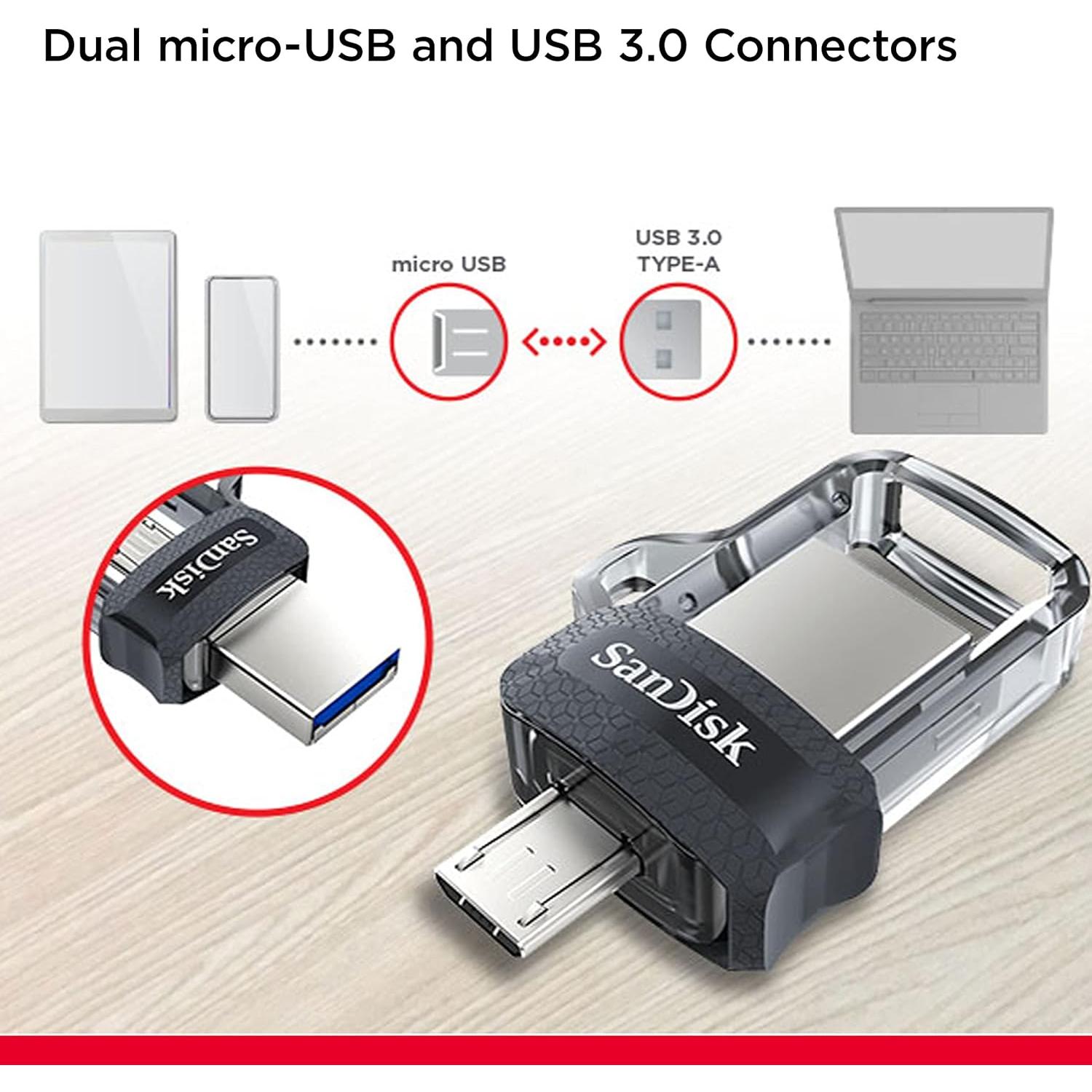 SanDisk Ultra Dual Drive 128GB USB 3.0 y microUSB Negro