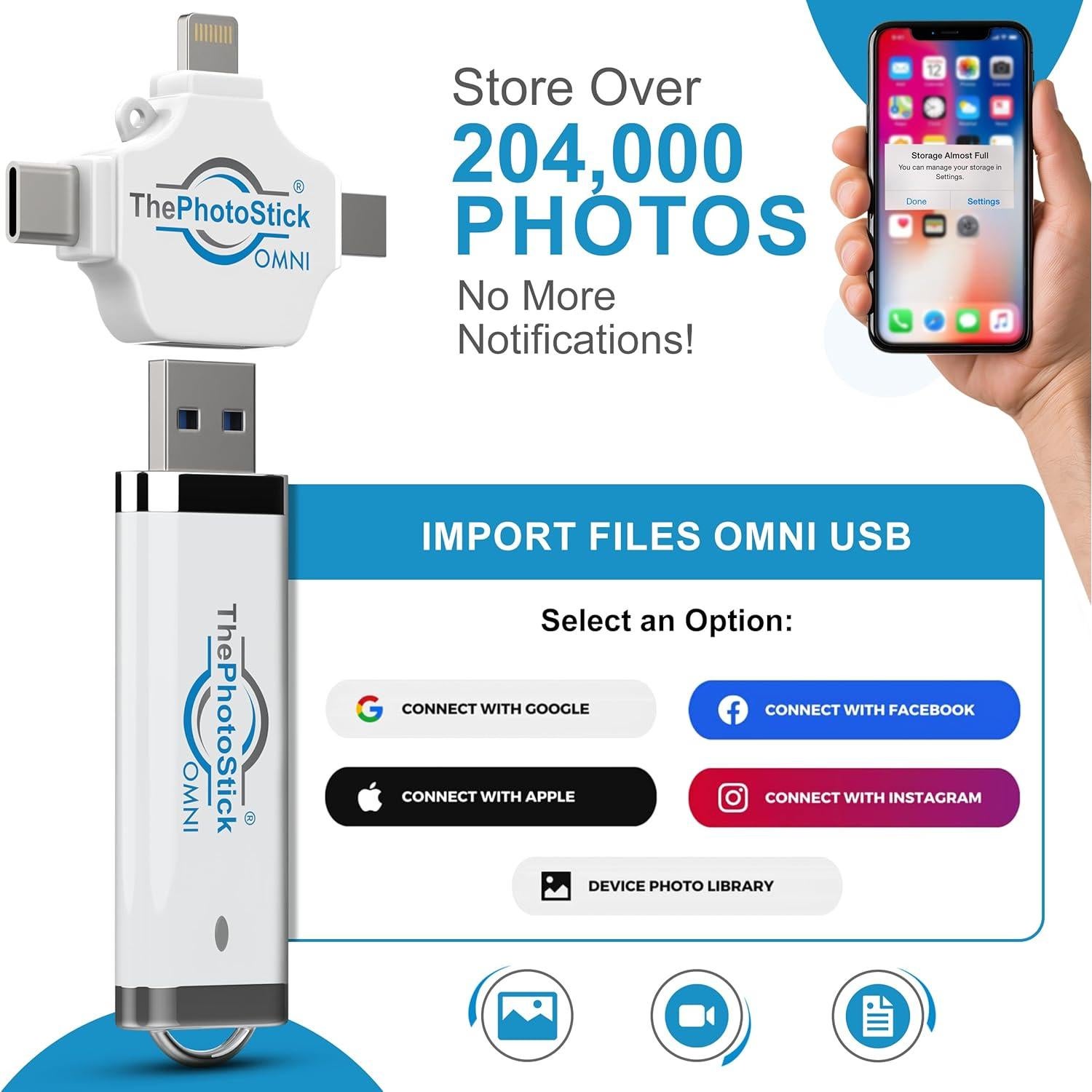ThePhotoStick Omni 32GB - USB para Copia de Seguridad de Fotos