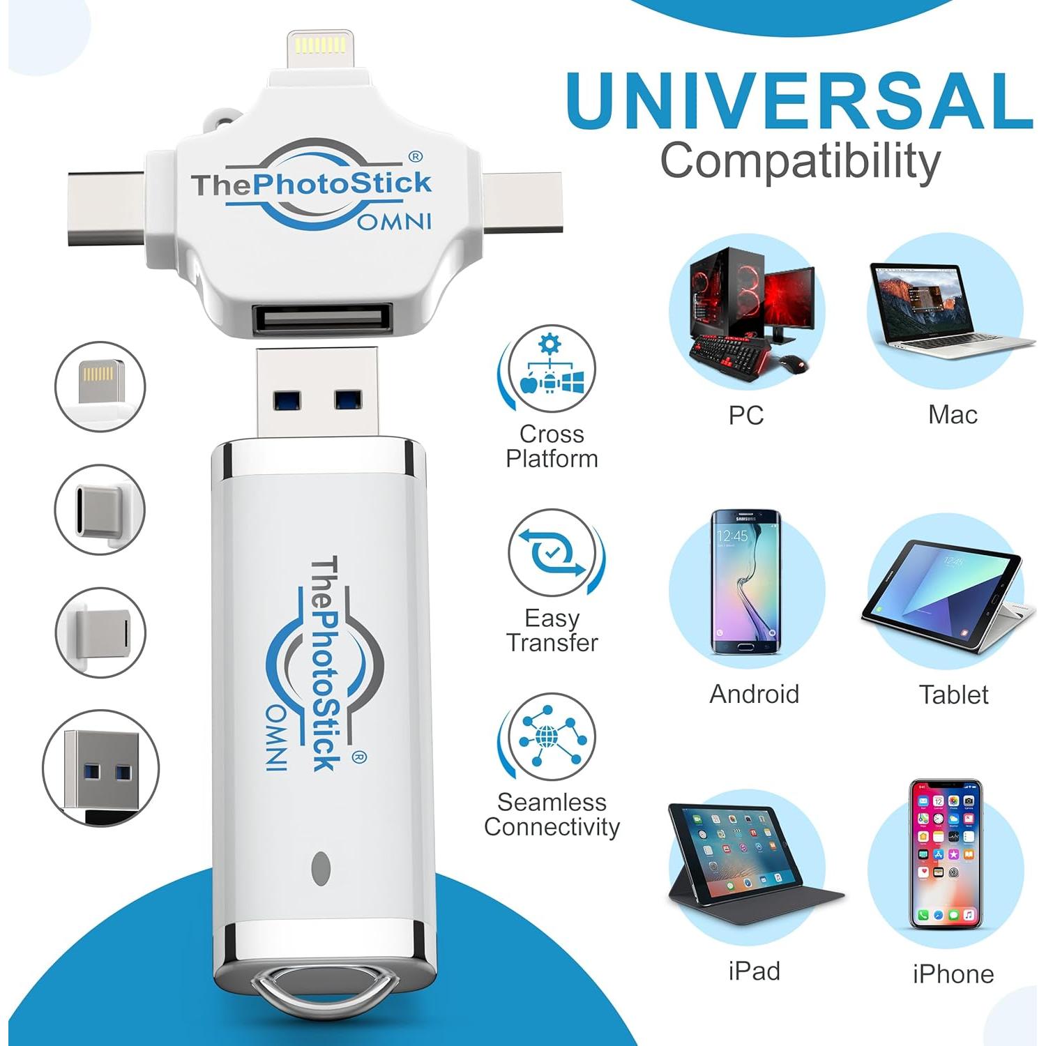 ThePhotoStick Omni 32GB - USB para Copia de Seguridad de Fotos