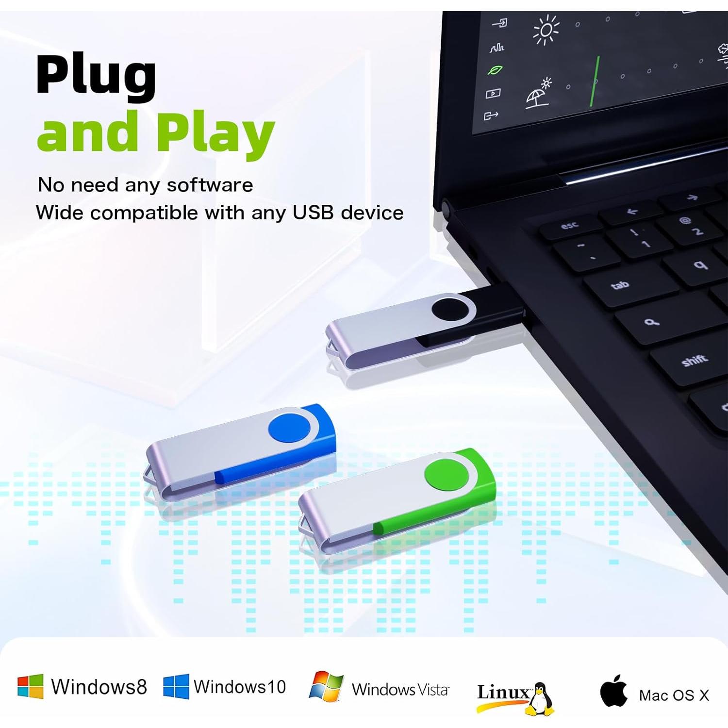 Paquete de 10 Unidades Flash USB 2.0 Wooolken 64GB Metálicas