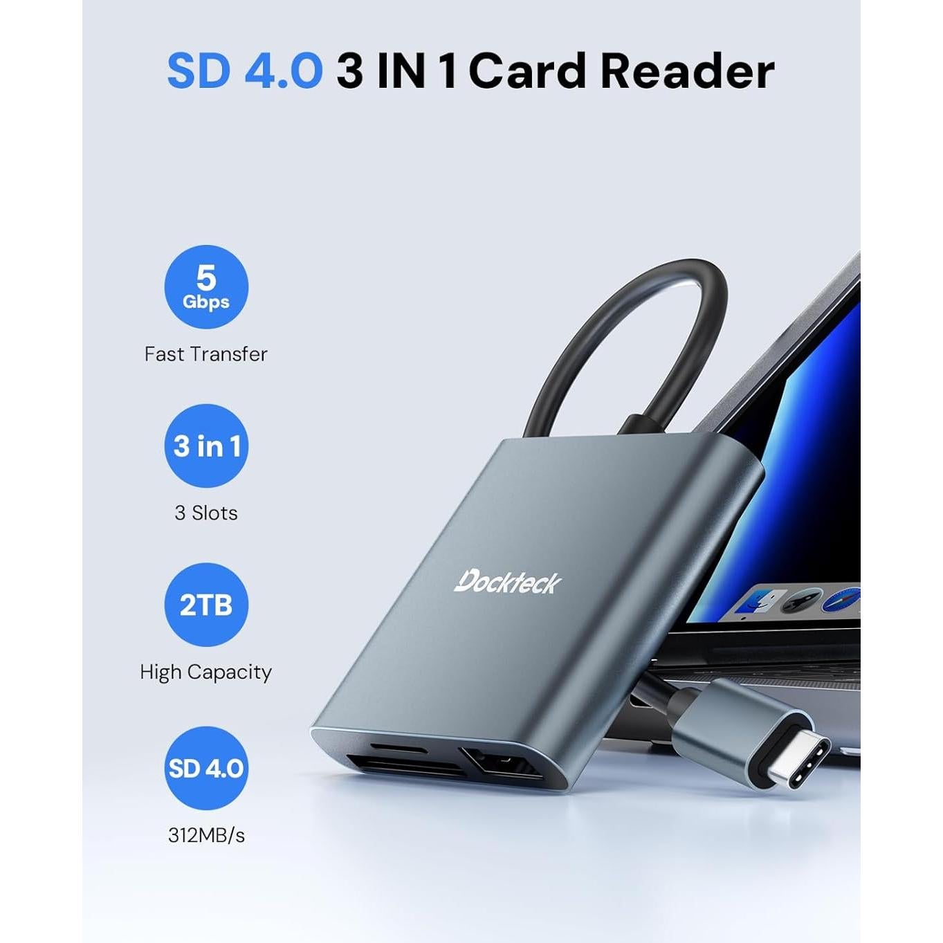 Lector de Tarjeta SD Dockteck USB-C 312MB/s 3 en 1