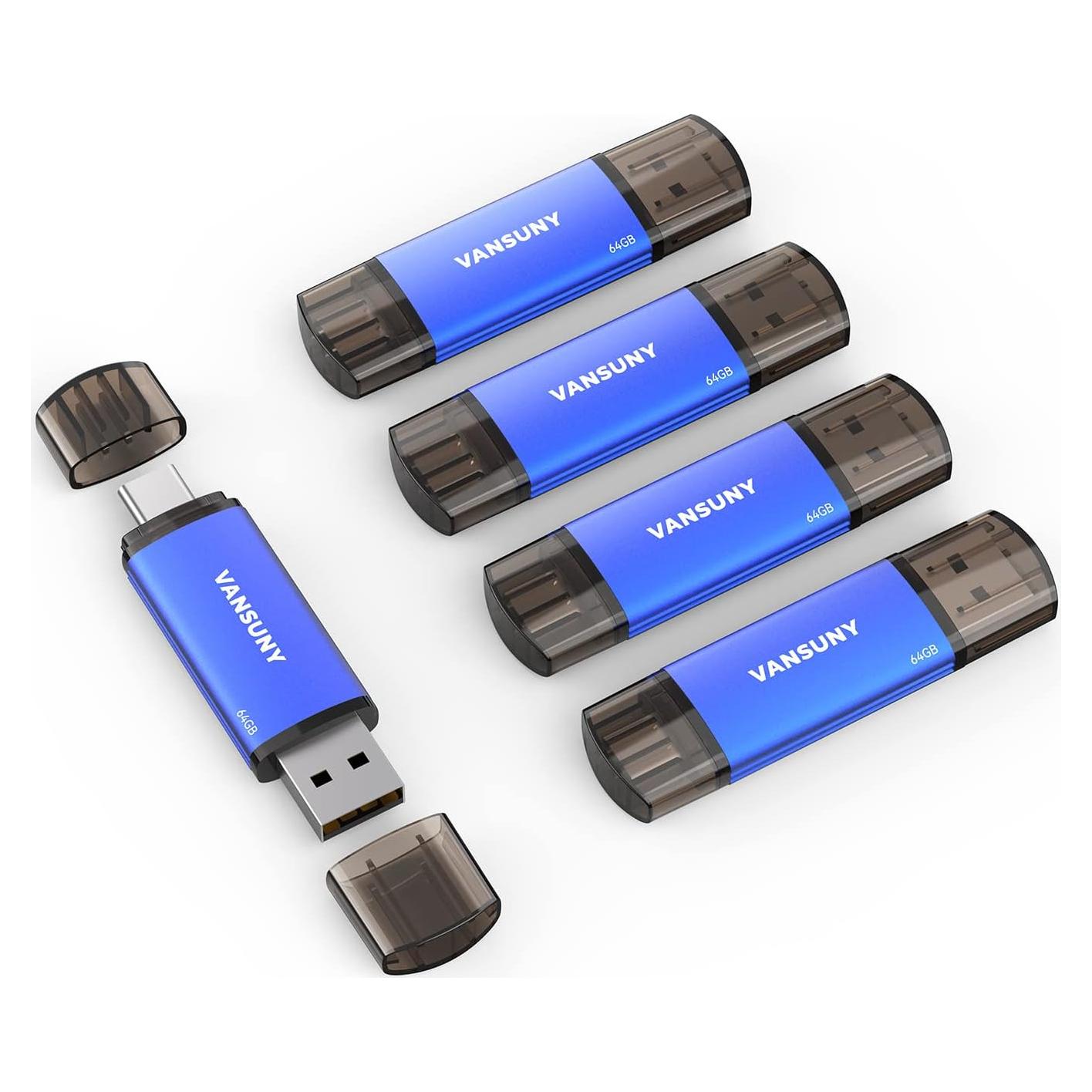 Vansuny 64GB USB Doble Tipo-C y USB A 5 Pack Azul