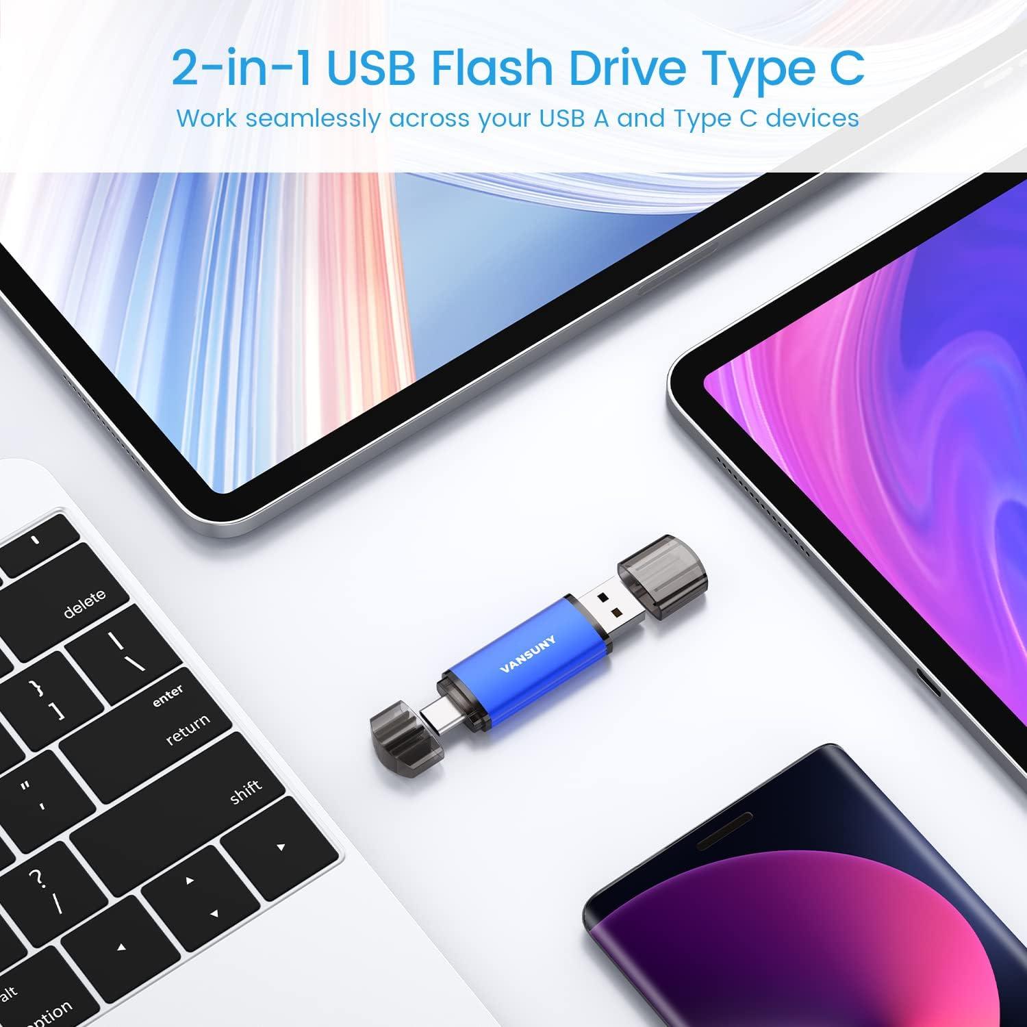 Vansuny 64GB USB Doble Tipo-C y USB A 5 Pack Azul