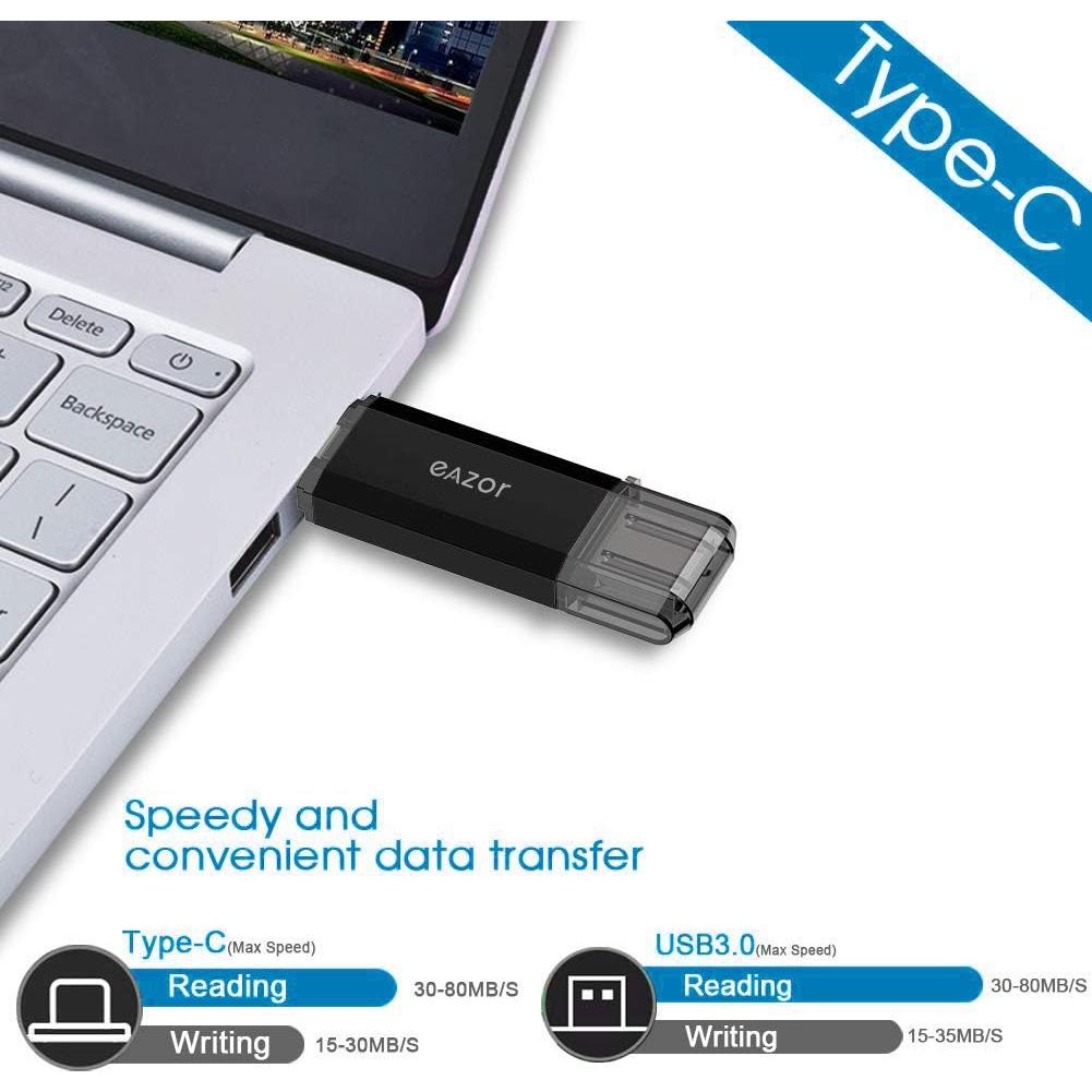 Type C Flash Drive, 2 in 1 OTG USB C+ USB 3.0 Dual Drive Waterproof Memory Stick with Keychain Metal for Computer, MacBook,Google's Chromebook Pixel,Samsung Galaxy (TYPE-C128GB)