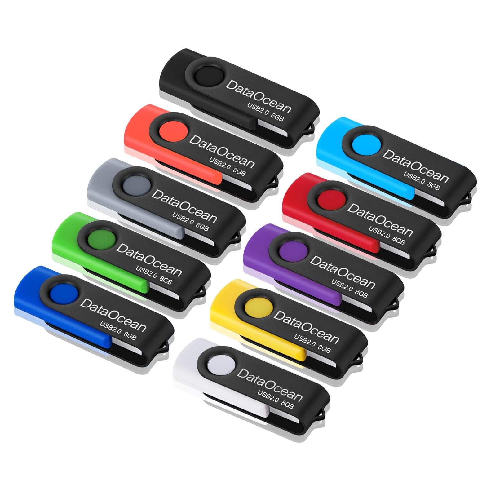 Paquete de 10 Memorias USB 2.0 DataOcean 8GB Colores Mixtos