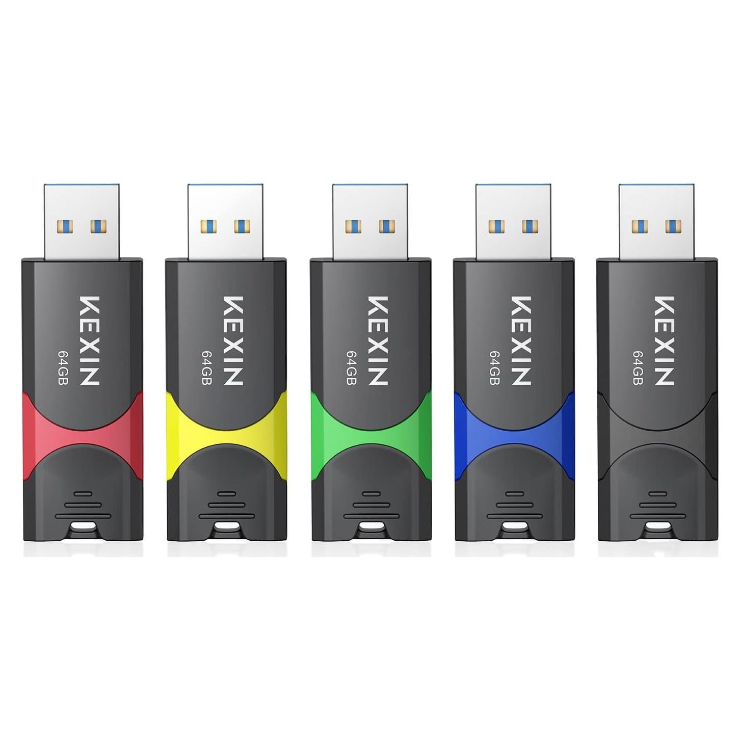 KEXIN Unidad Flash 64GB USB 3.0 Paquete de 5 Colores Mezclados