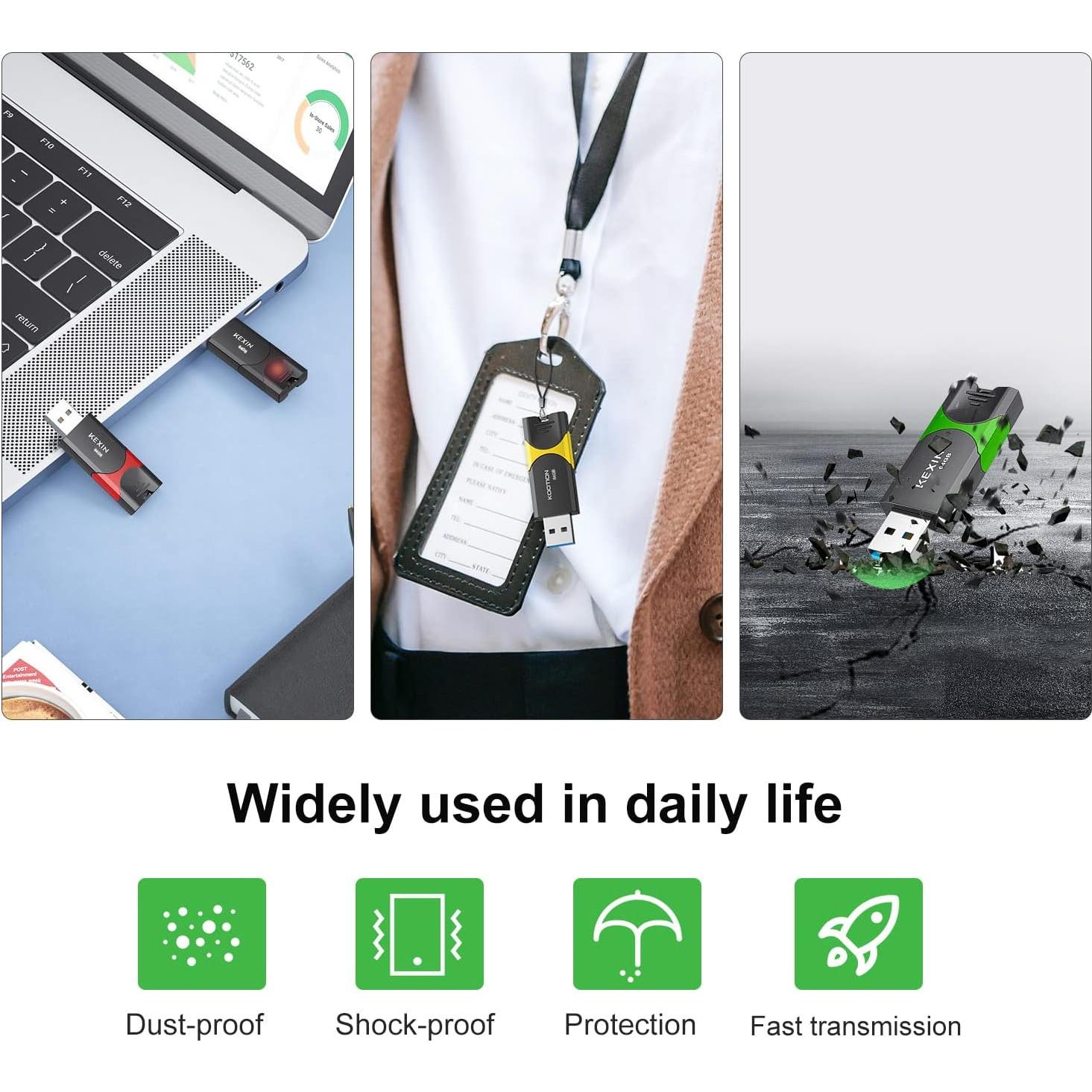 KEXIN Unidad Flash 64GB USB 3.0 Paquete de 5 Colores Mezclados