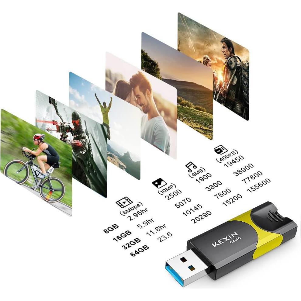 KEXIN Unidad Flash 64GB USB 3.0 Paquete de 5 Colores Mezclados