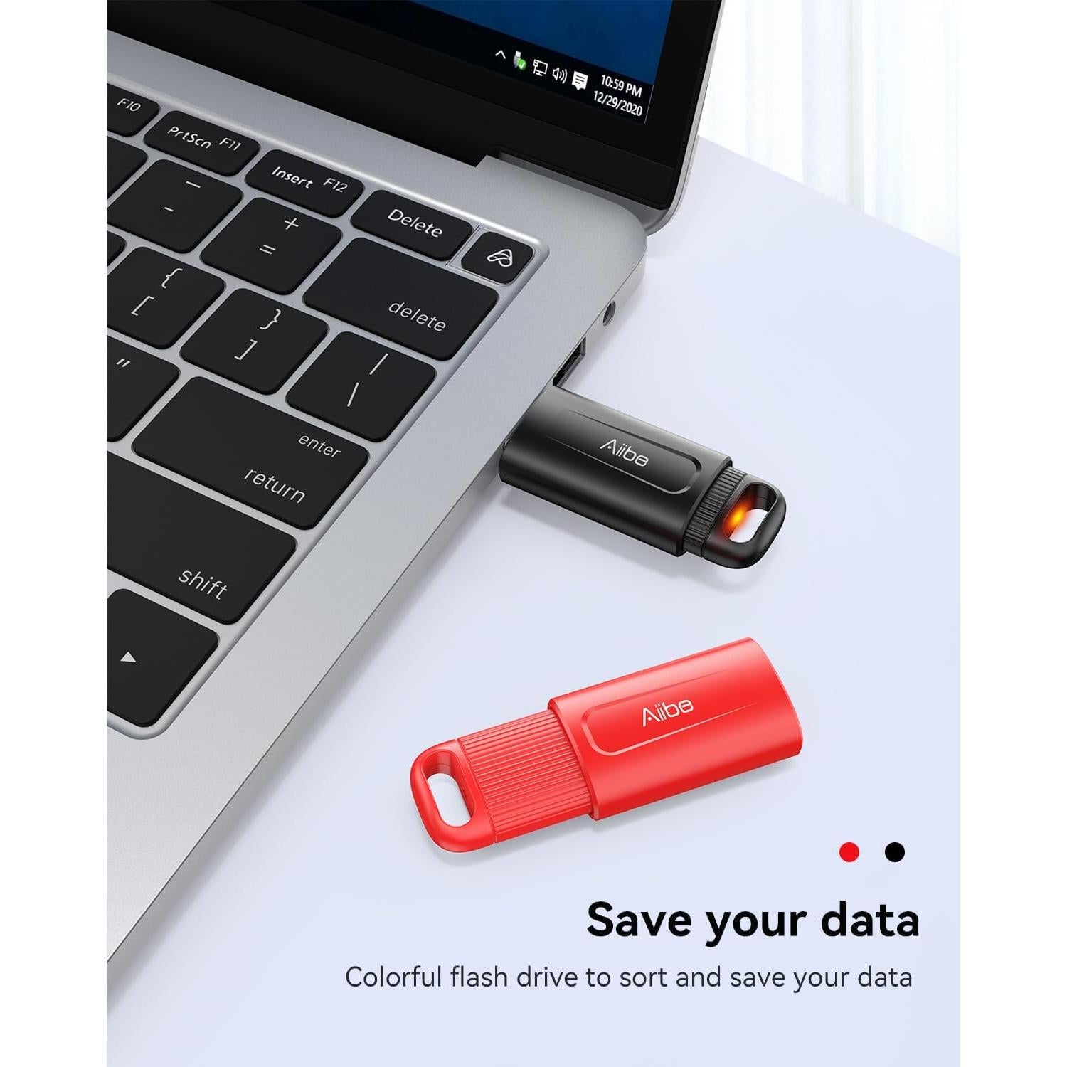 Aiibe 128GB Unidad Flash USB 2.0 - Paquete de 2 (Negro y Rojo)