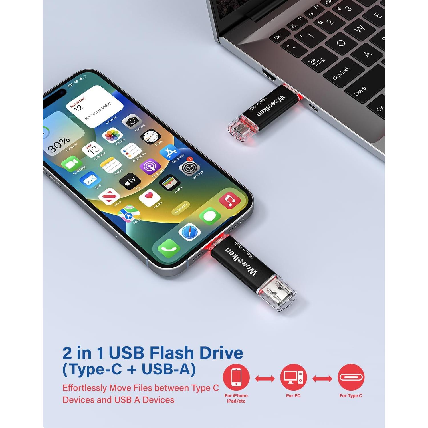 Paquete de 20 USB C 16GB Wooolken Doble Tipo-C y USB-A
