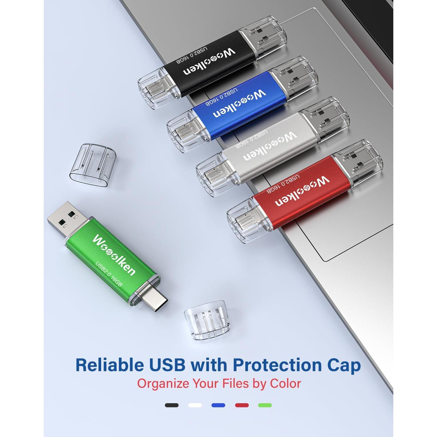 Paquete de 20 USB C 16GB Wooolken Doble Tipo-C y USB-A