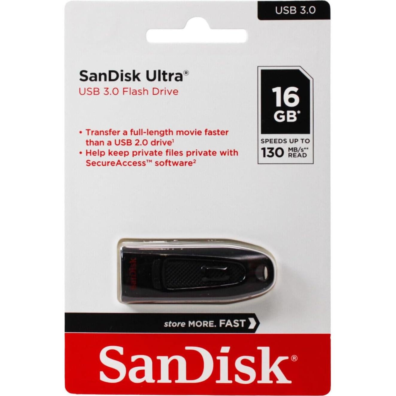 Unidad Flash USB 3.0 Sandisk Ultra 16GB, Velocidad 80MB/s