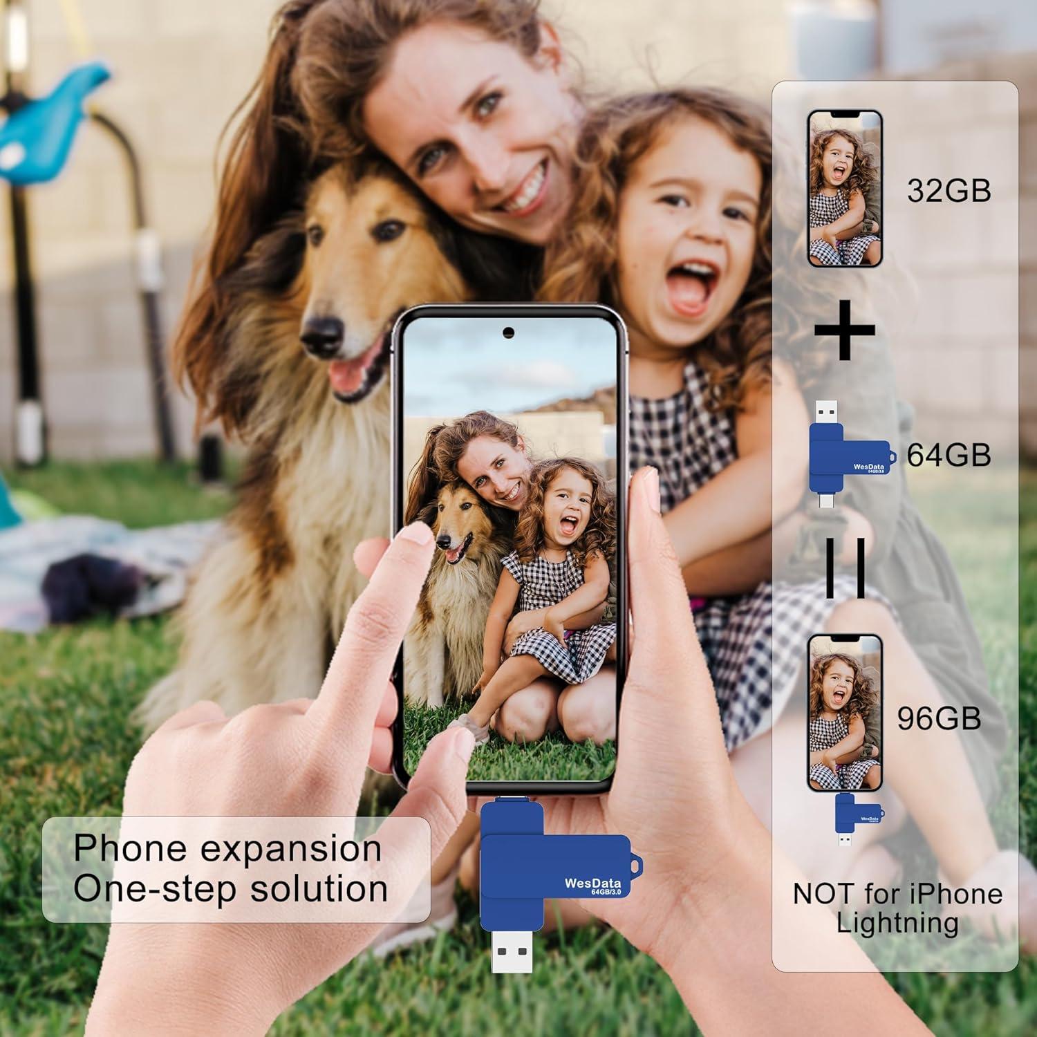 64GB 3.0 USB C Flash Drive with Type C and Type A Port, USB C Thumb Drives Storage and Backup for Smart Phones with OTG Function and Type C Port, Laptops, MacBook, PC(Blue)