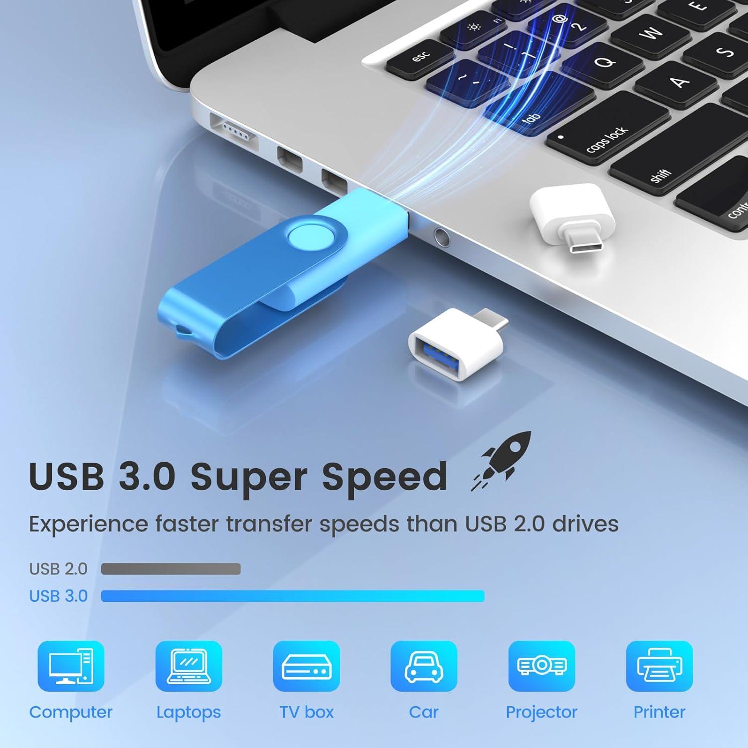 Paquete de 2 Unidades Flash USB 3.0 128GB Wooolken con Adaptador USB-C