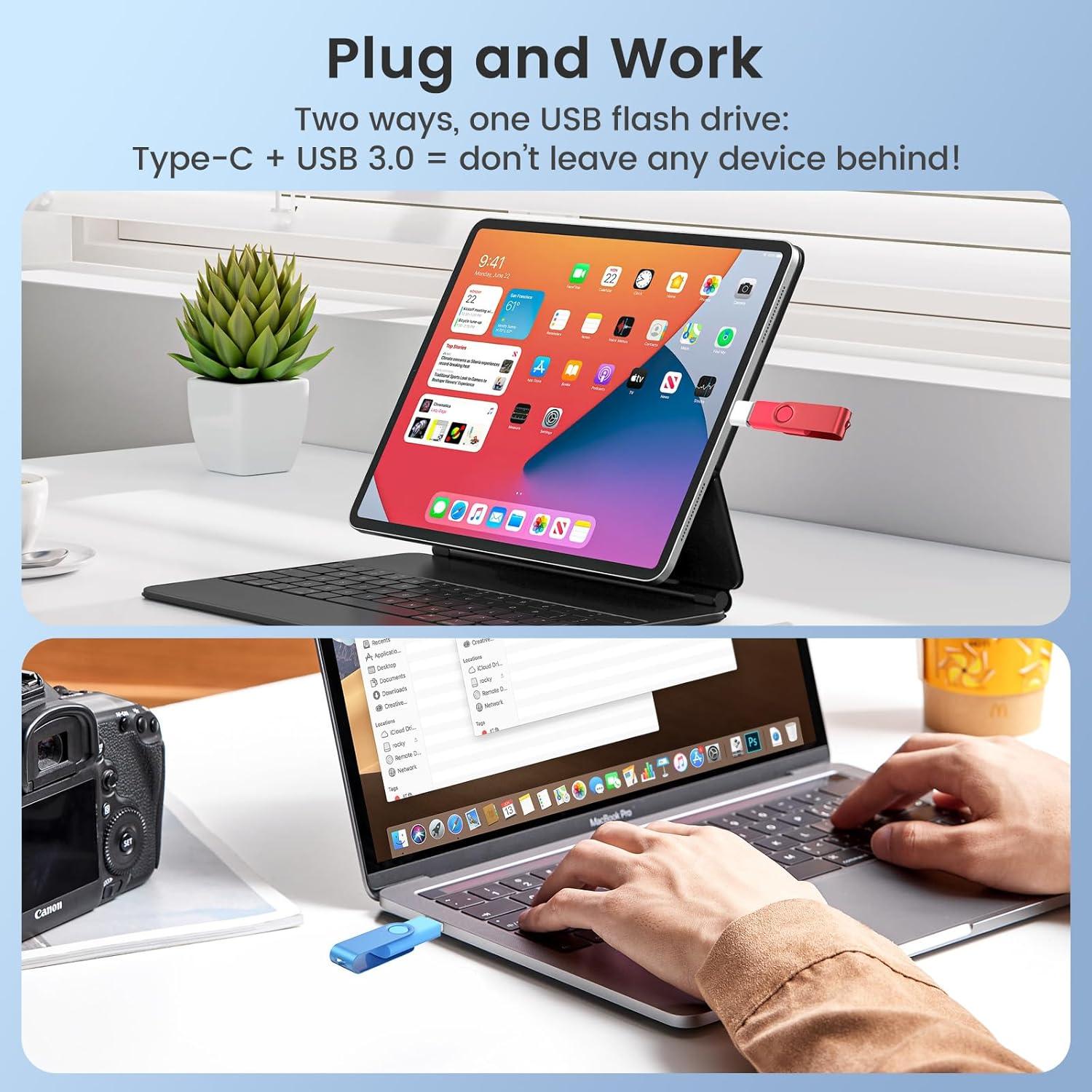 Paquete de 2 Unidades Flash USB 3.0 128GB Wooolken con Adaptador USB-C