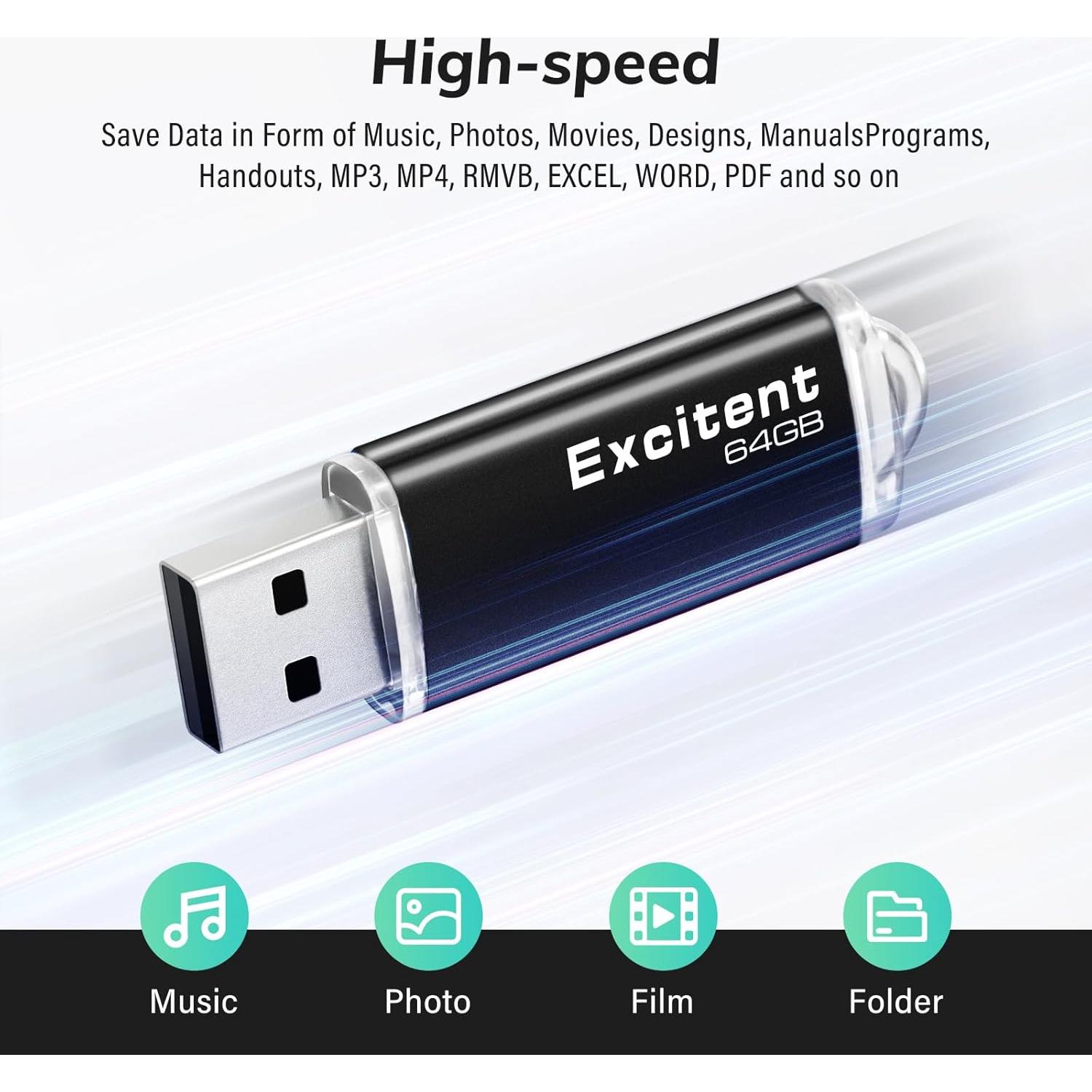 Unidad Flash USB 64GB Excitent Alta Velocidad Negro