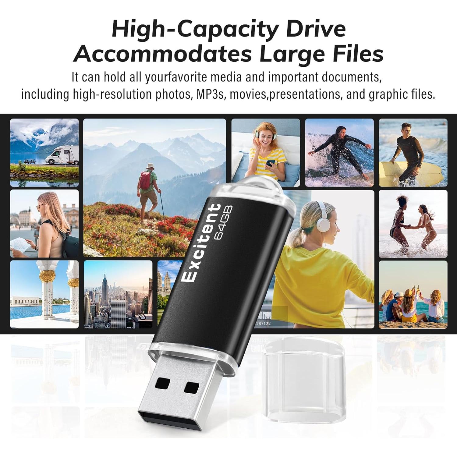 Unidad Flash USB 64GB Excitent Alta Velocidad Negro