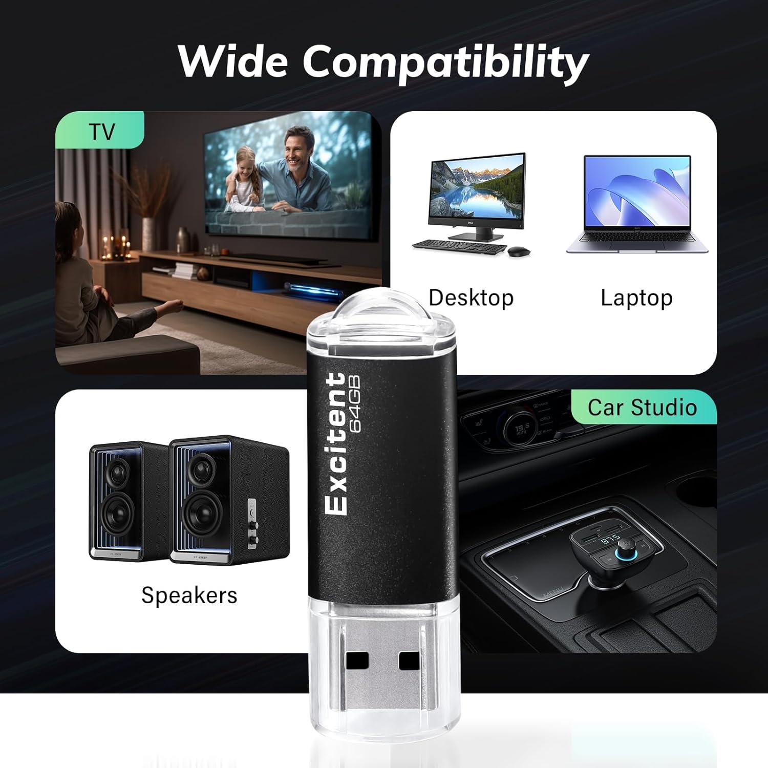 Unidad Flash USB 64GB Excitent Alta Velocidad Negro