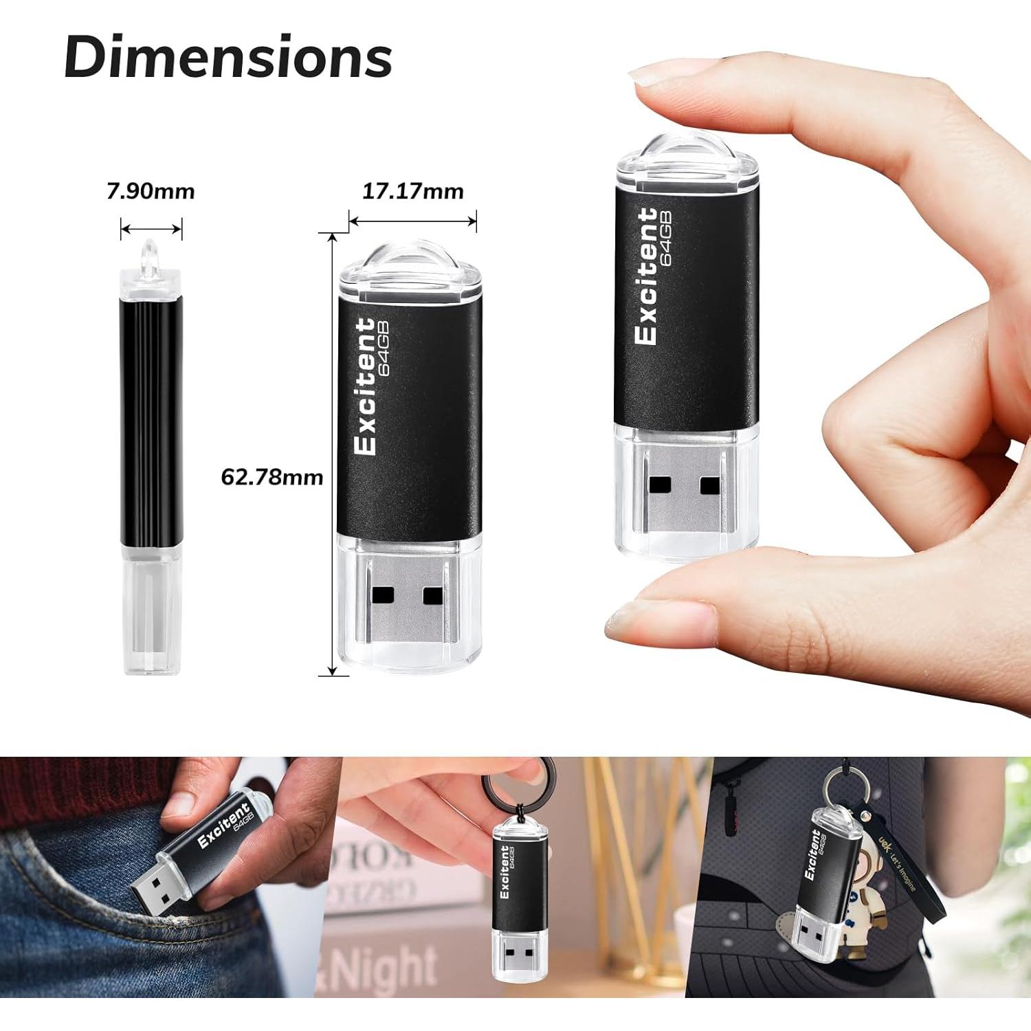 Unidad Flash USB 64GB Excitent Alta Velocidad Negro