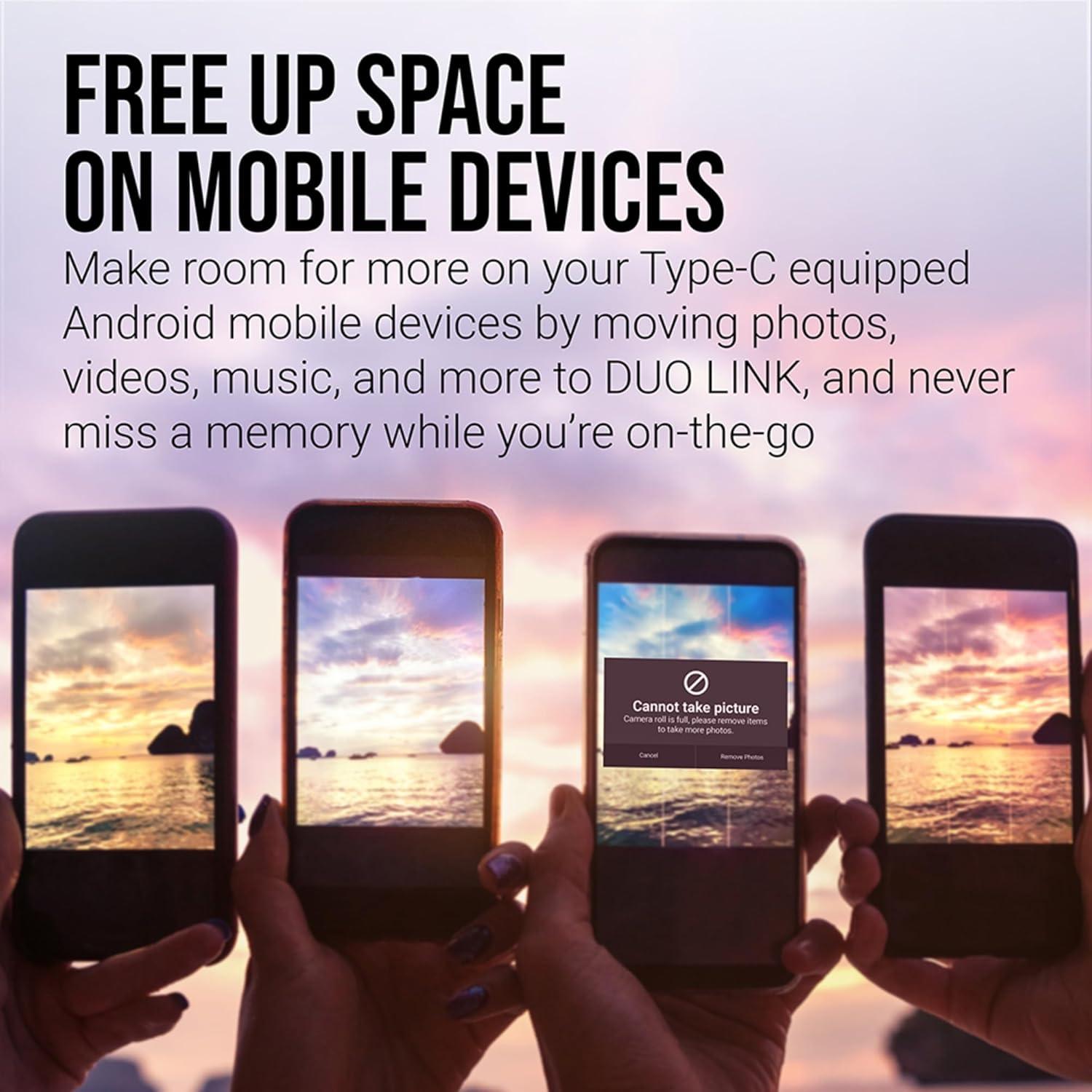 PNY 64GB Duo Link USB 3.2 Type-C Dual Flash Drive for Android Devices and Computers - External Mobile Storage for Photos, Videos, and More - 200MB/s