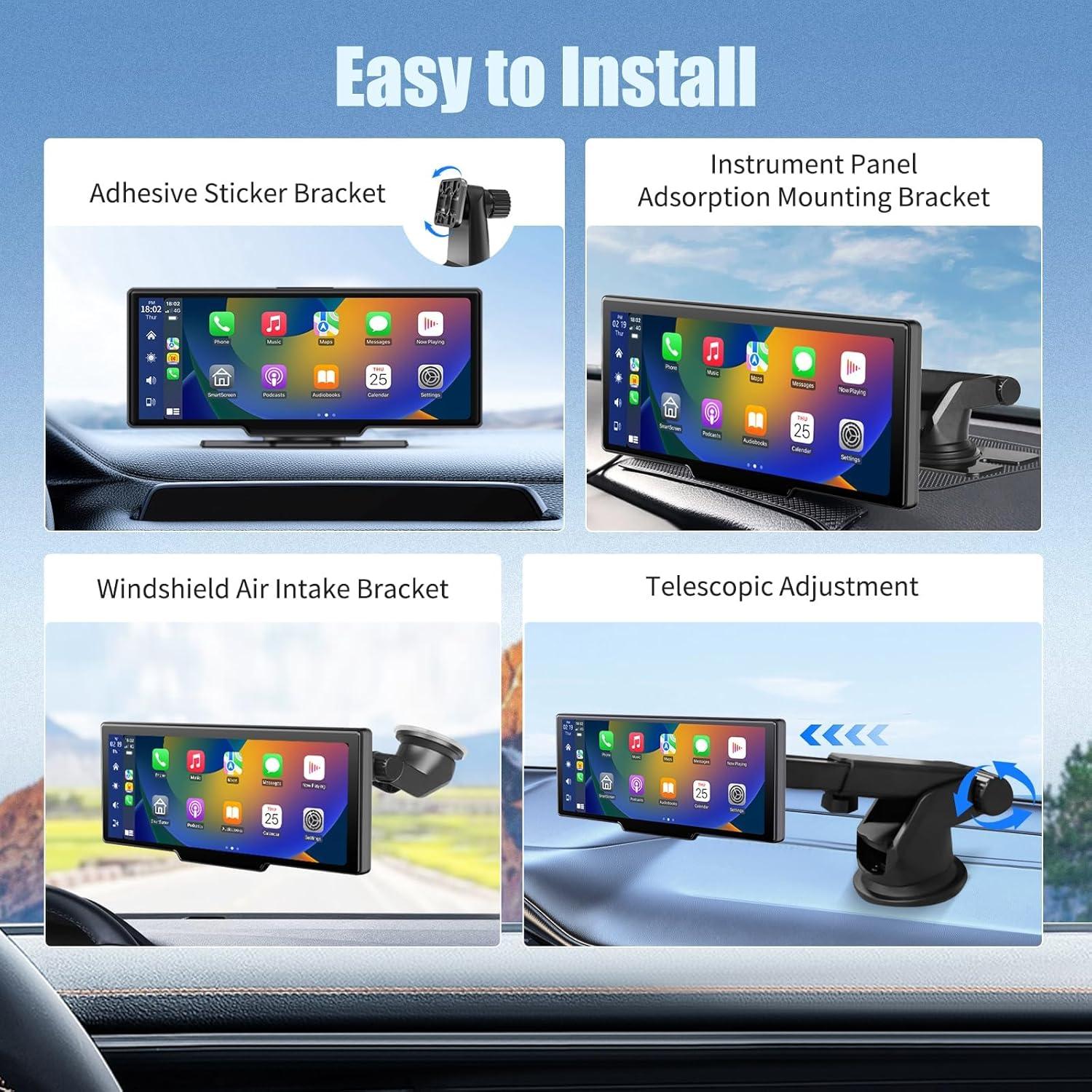 Wireless A pple Carplay Screen,10.26"Portable Car play & Android Auto Touch Screen, Bluetooth Double Din Car Stereo with 4K Dash Cam,Backup Camera/Mirror Link/Voice Control/GPS/AUX/FM for All Vehicles