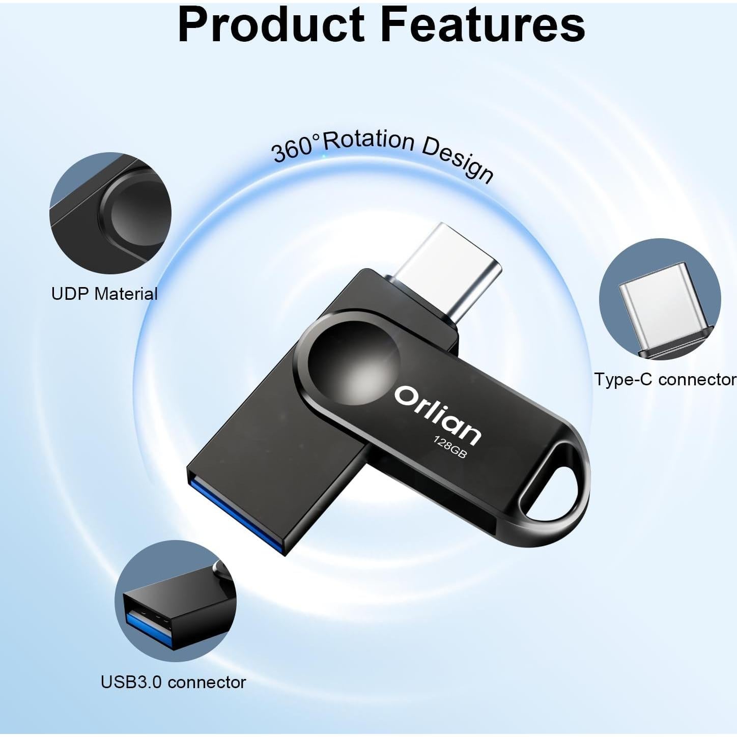 Unidad Flash Dual USB Tipo C y A 128GB Kootion Negra