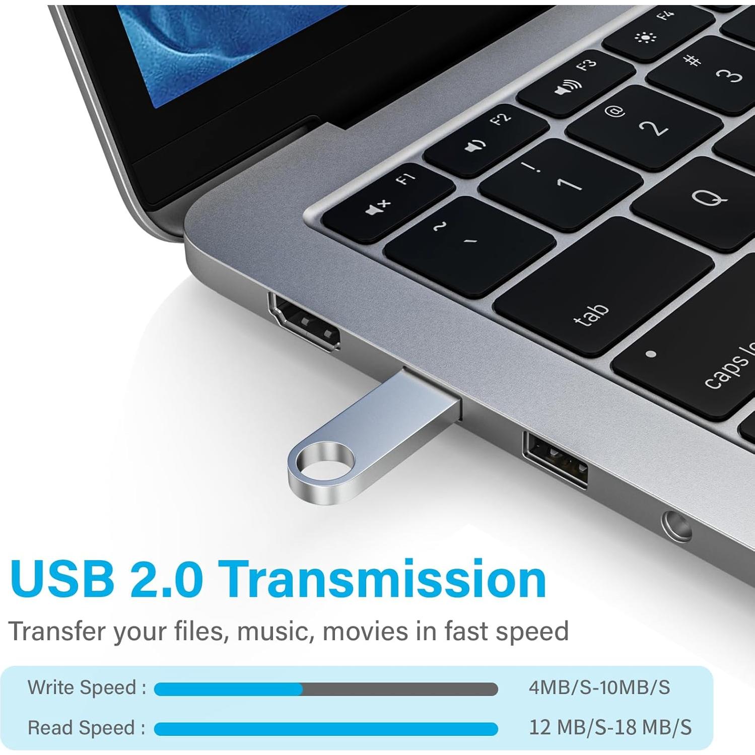 ABLAZE 128MB Flash Drive 10 Pack, Metal USB 2.0 Thumb Drives with Keychains USB Sticks Pendrives (Sliver)