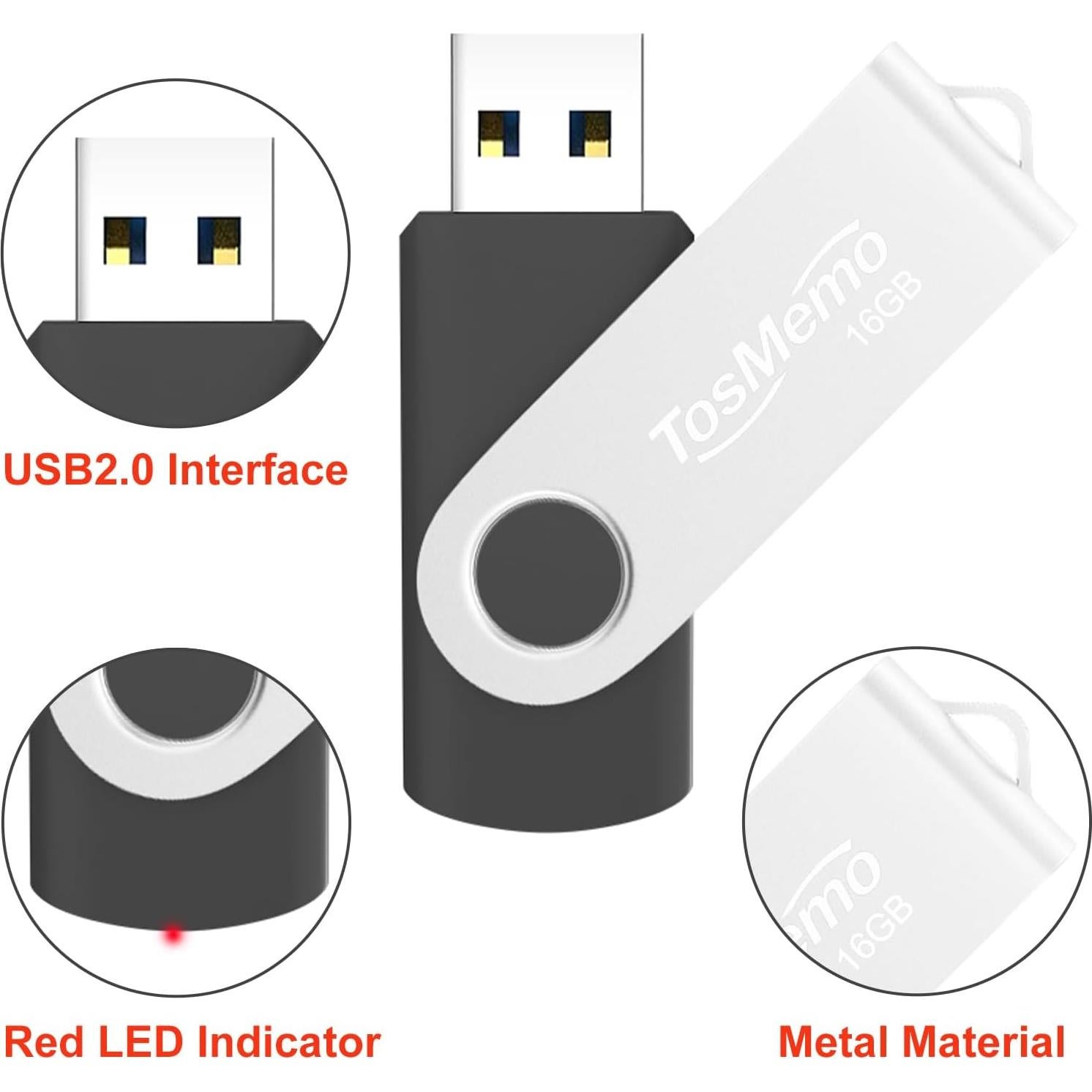 Unidad Flash USB 16GB TosMemo 2 Piezas Negro y Azul