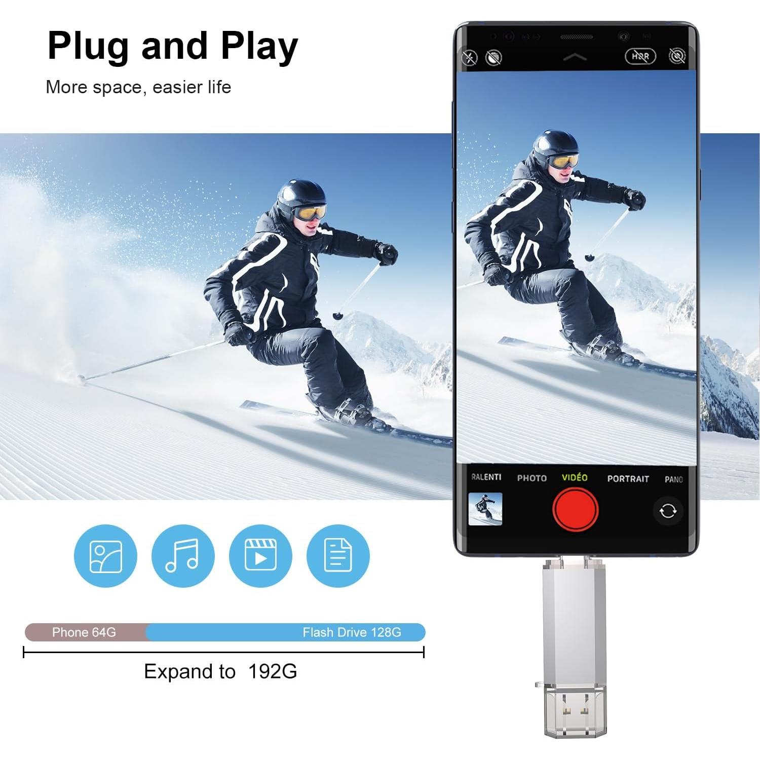 RAOYI 128GB Unidad Flash USB C 2 en 1 OTG Plata